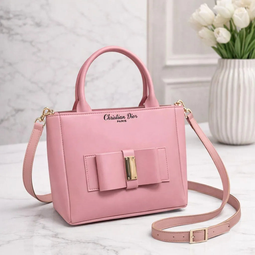 Pink Leather Shoulder Bag for Girls with Gold Hardware