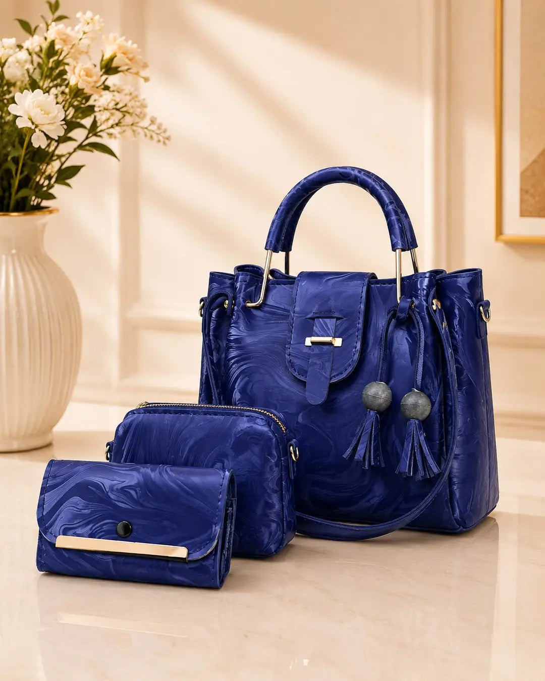 Women's Leather Plain Hand Bag Set