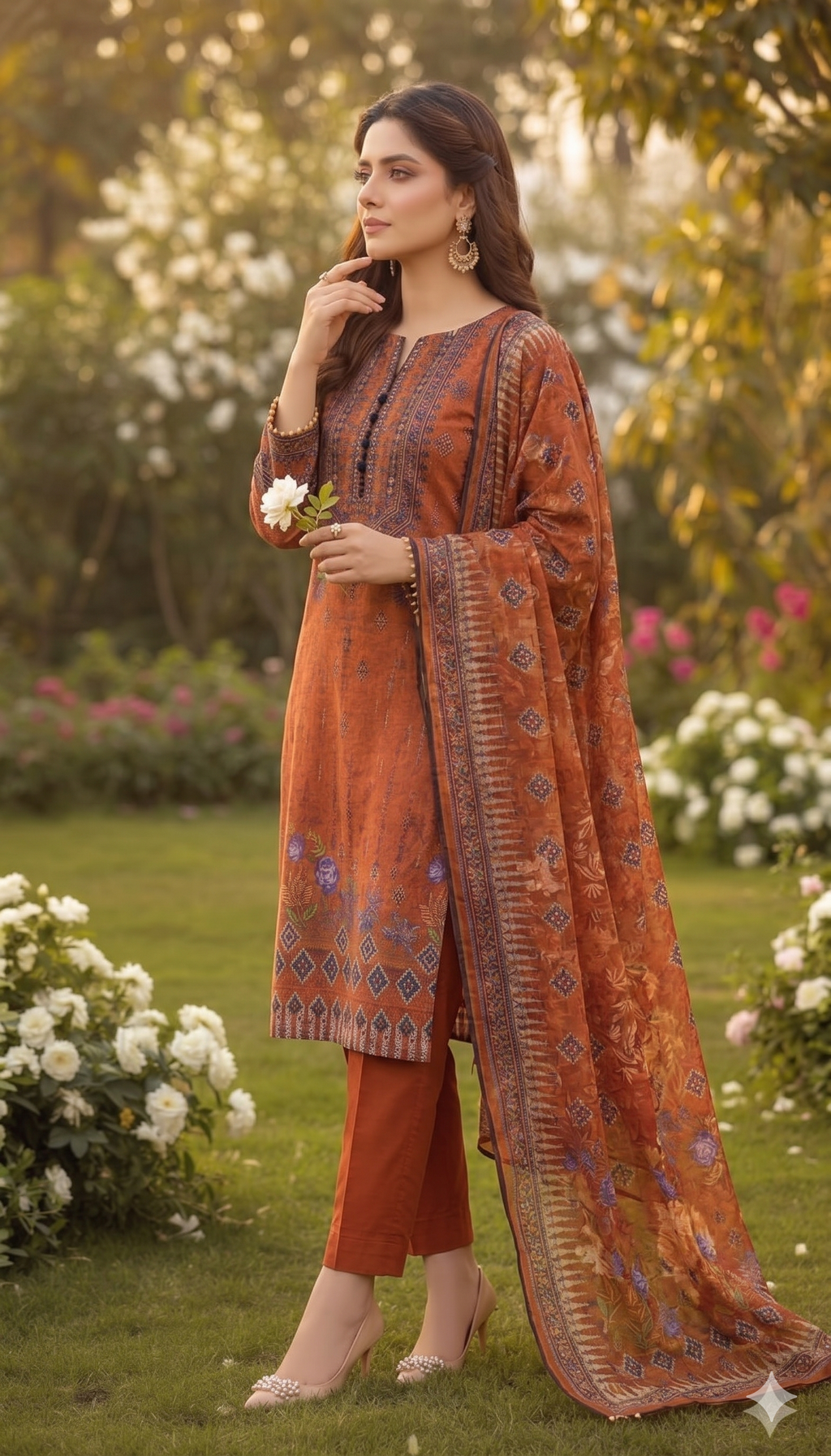 Rust Ember – Embroidered Unstitched 3-Piece Suite with Geometric Borders