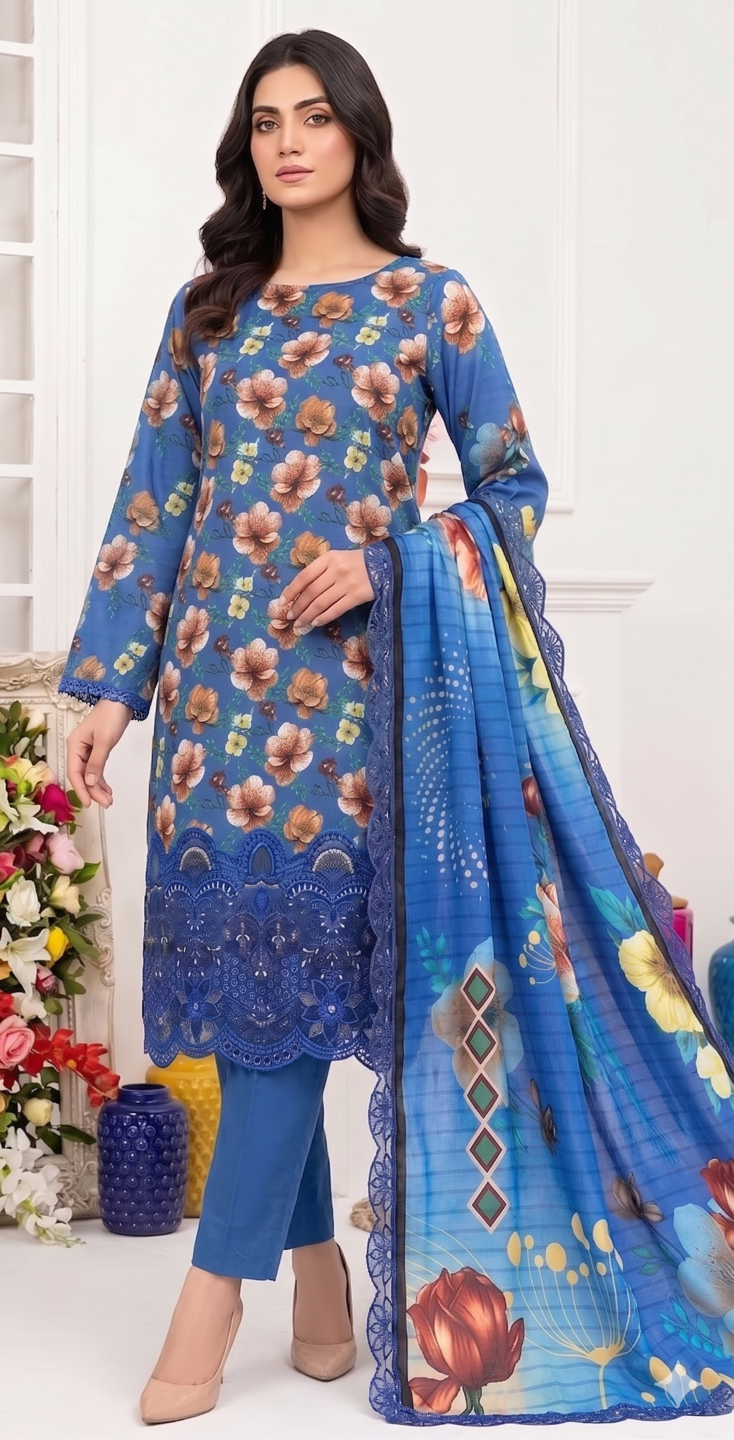 Royal Indigo – Digital Printed & Embroidered Luxury Unstitched 3-Piece Suite
