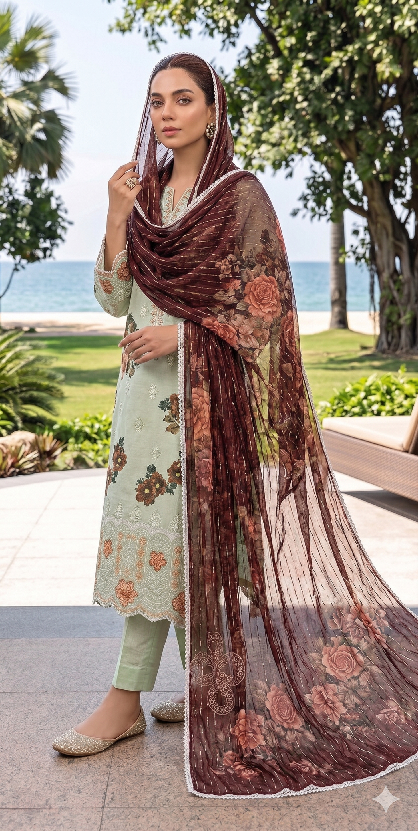 Pistachio Luxe – Boring Embroidered Unstitched 3-Piece Suite with Fancy Zarri Dupatta
