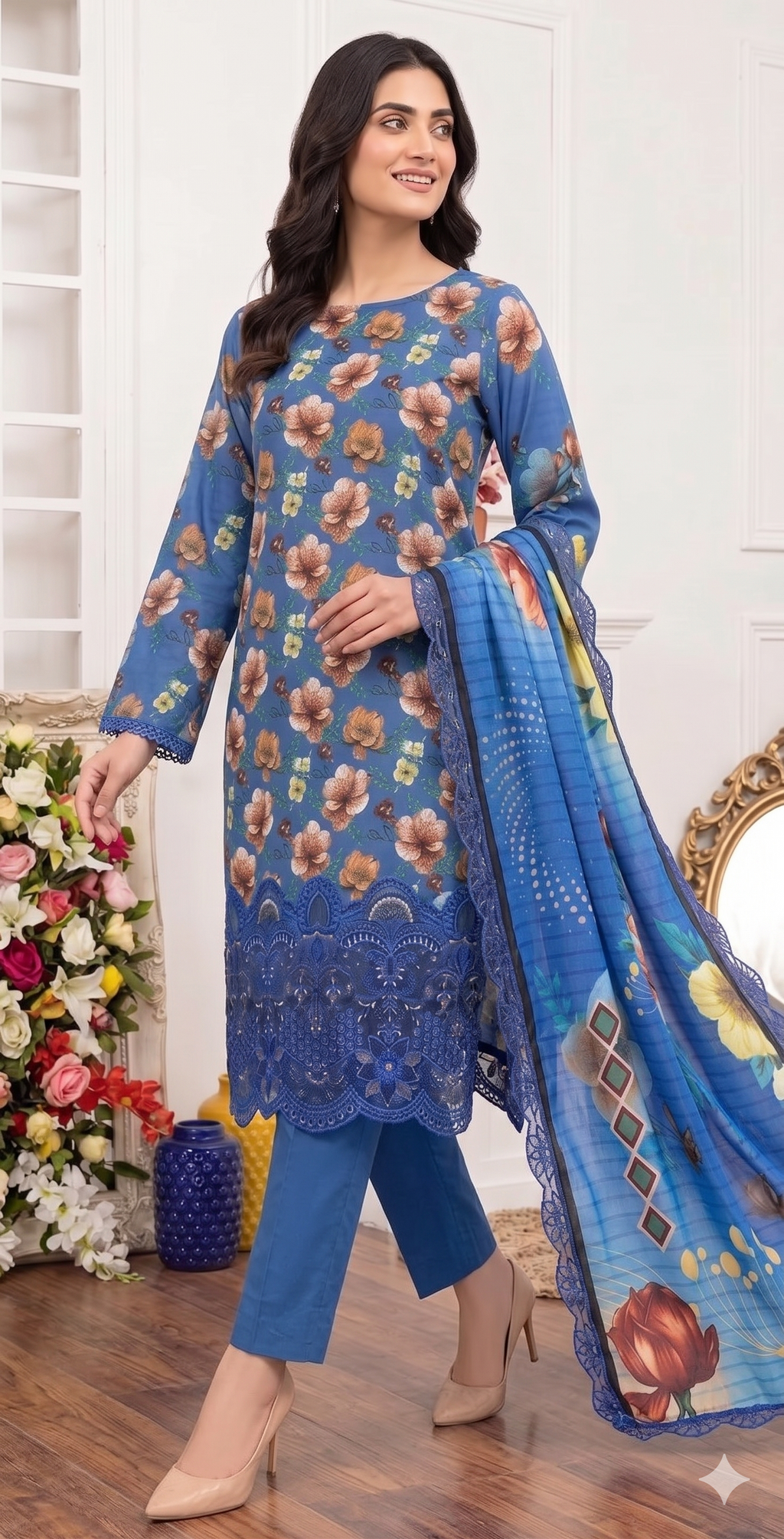 Royal Indigo – Digital Printed & Embroidered Luxury Unstitched 3-Piece Suite