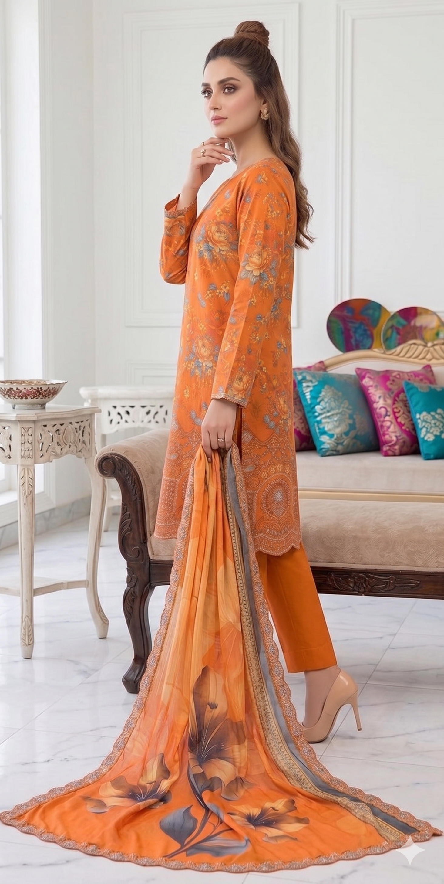 Orange Bloom – Digital Printed & Embroidered Luxury Unstitched 3-Piece Suite