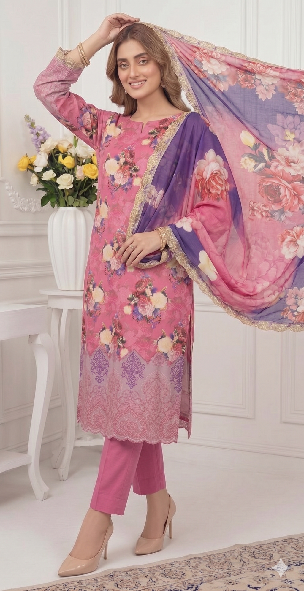 Magenta Rose – Digital Printed & Embroidered Luxury Unstitched 3-Piece Suite