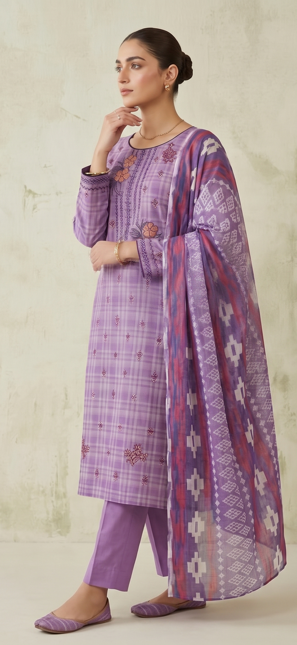 Lavender Orchid – Embroidered Unstitched 3-Piece Suite with Geometric Print