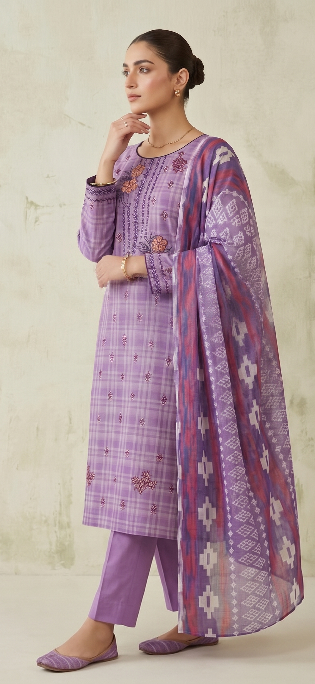 Lavender Orchid – Embroidered Unstitched 3-Piece Suite with Geometric Print