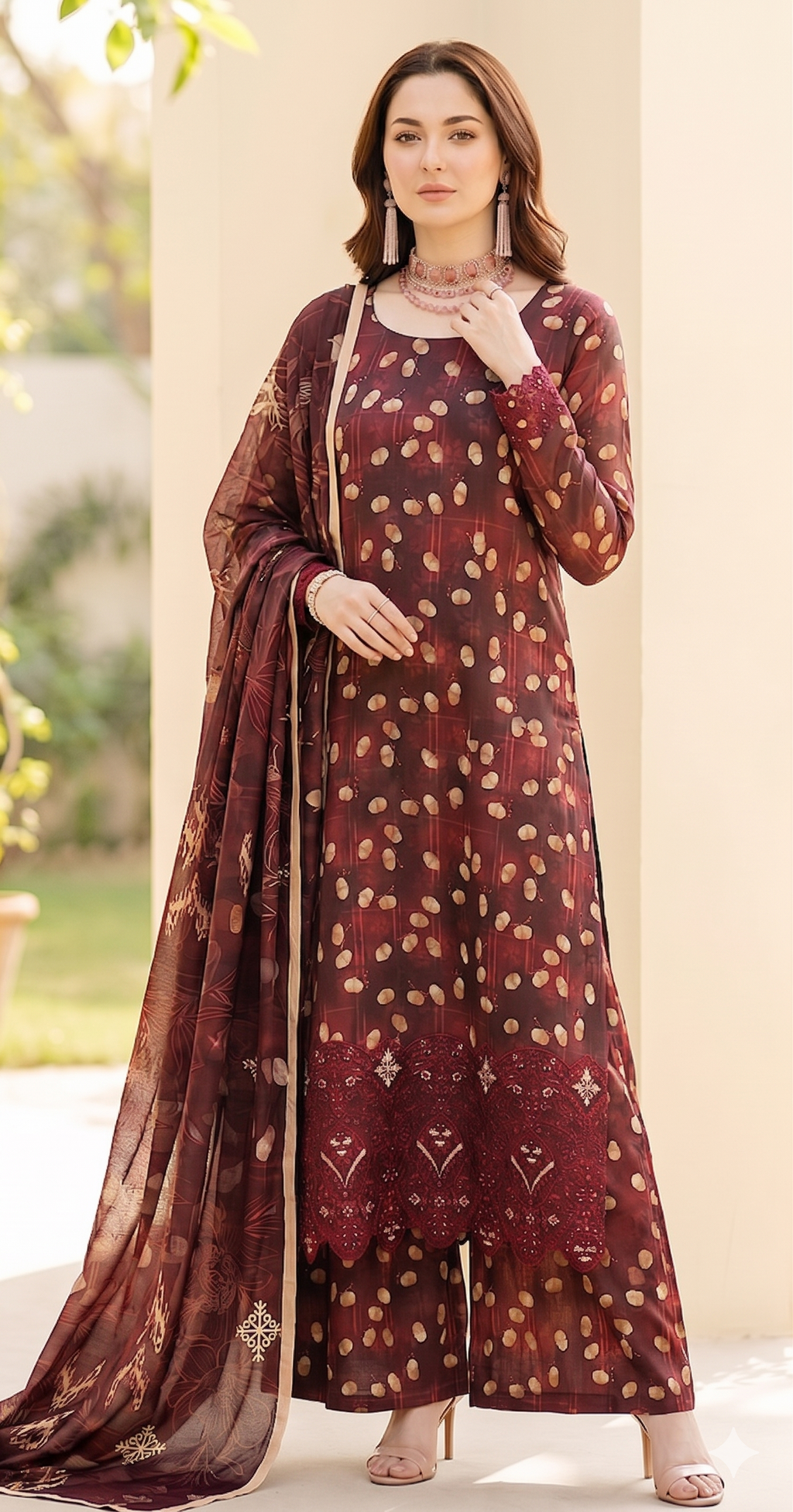 Maroon Majesty – Luxury Lazer Boring Embroidered Unstitched 3-Piece Suite