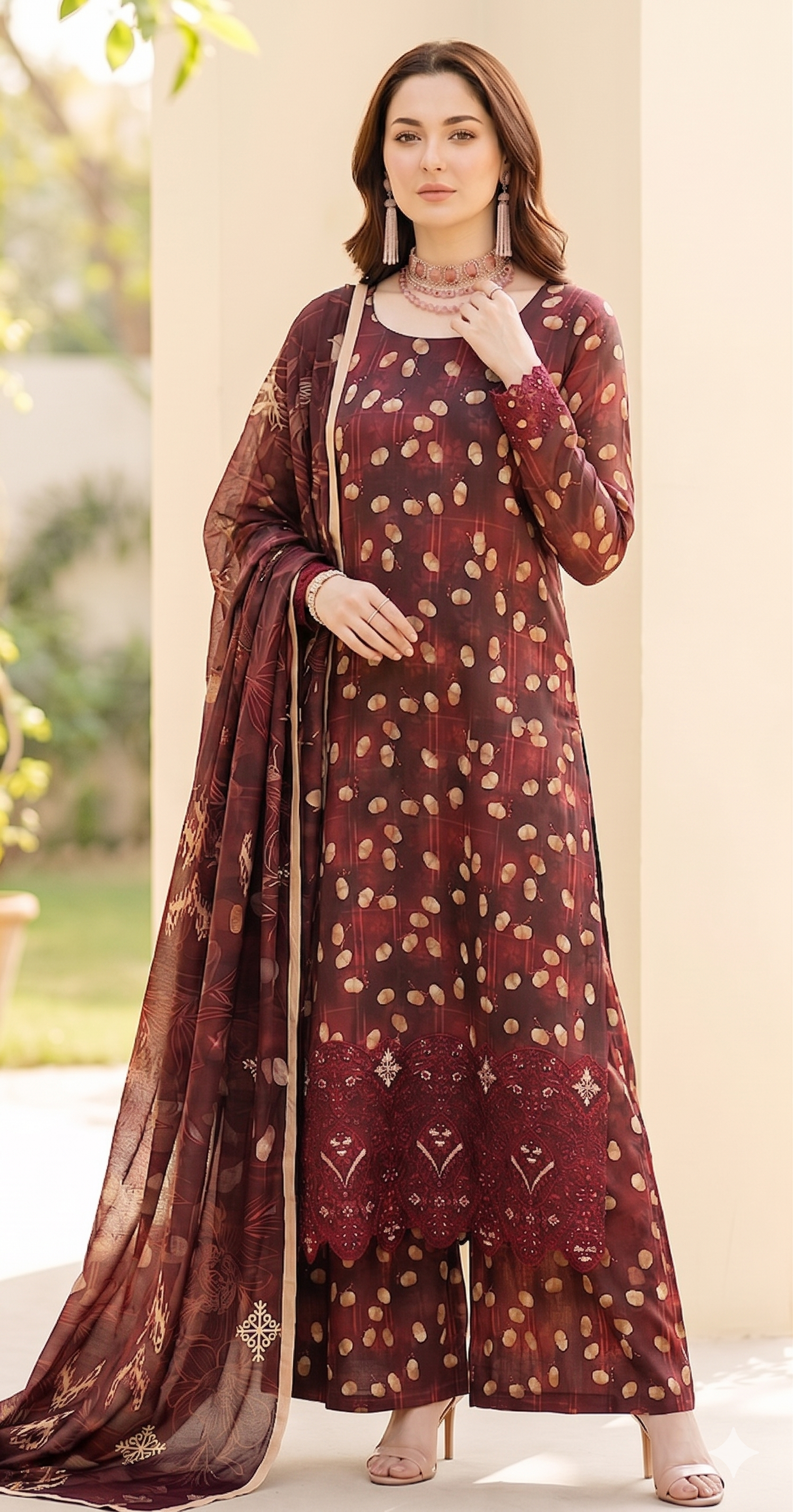 Maroon Majesty – Luxury Lazer Boring Embroidered Unstitched 3-Piece Suite