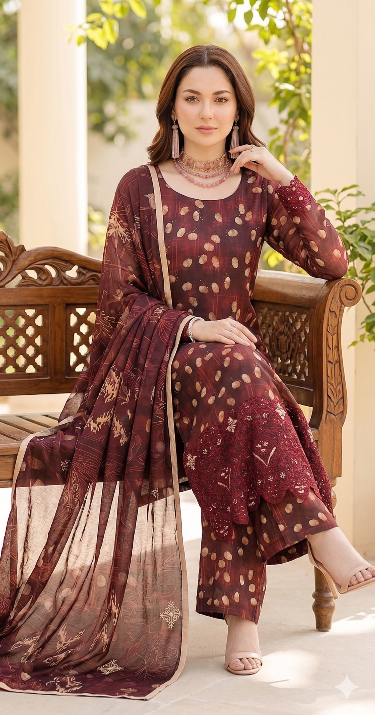 Maroon Majesty – Luxury Lazer Boring Embroidered Unstitched 3-Piece Suite