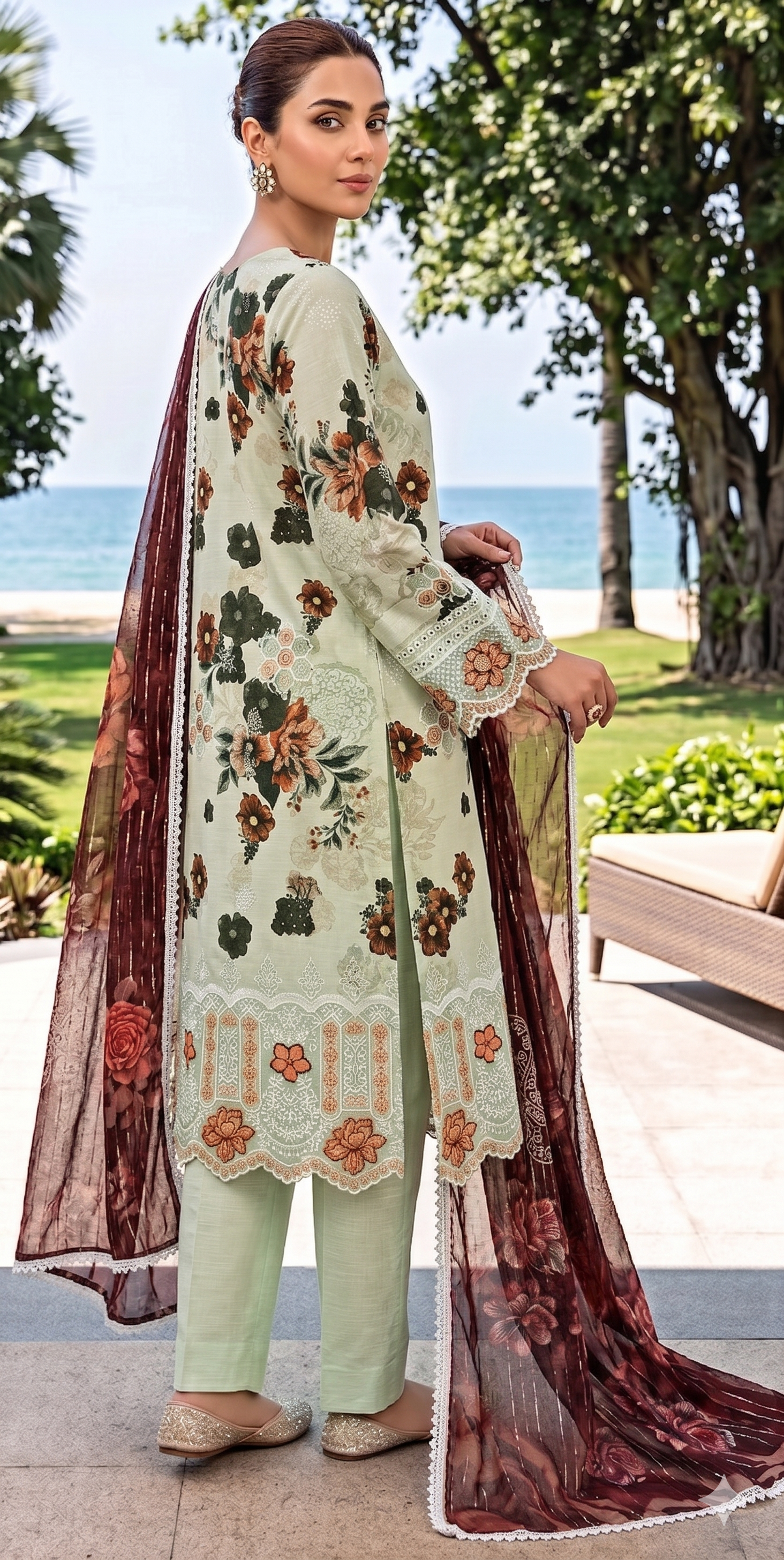 Pistachio Luxe – Boring Embroidered Unstitched 3-Piece Suite with Fancy Zarri Dupatta