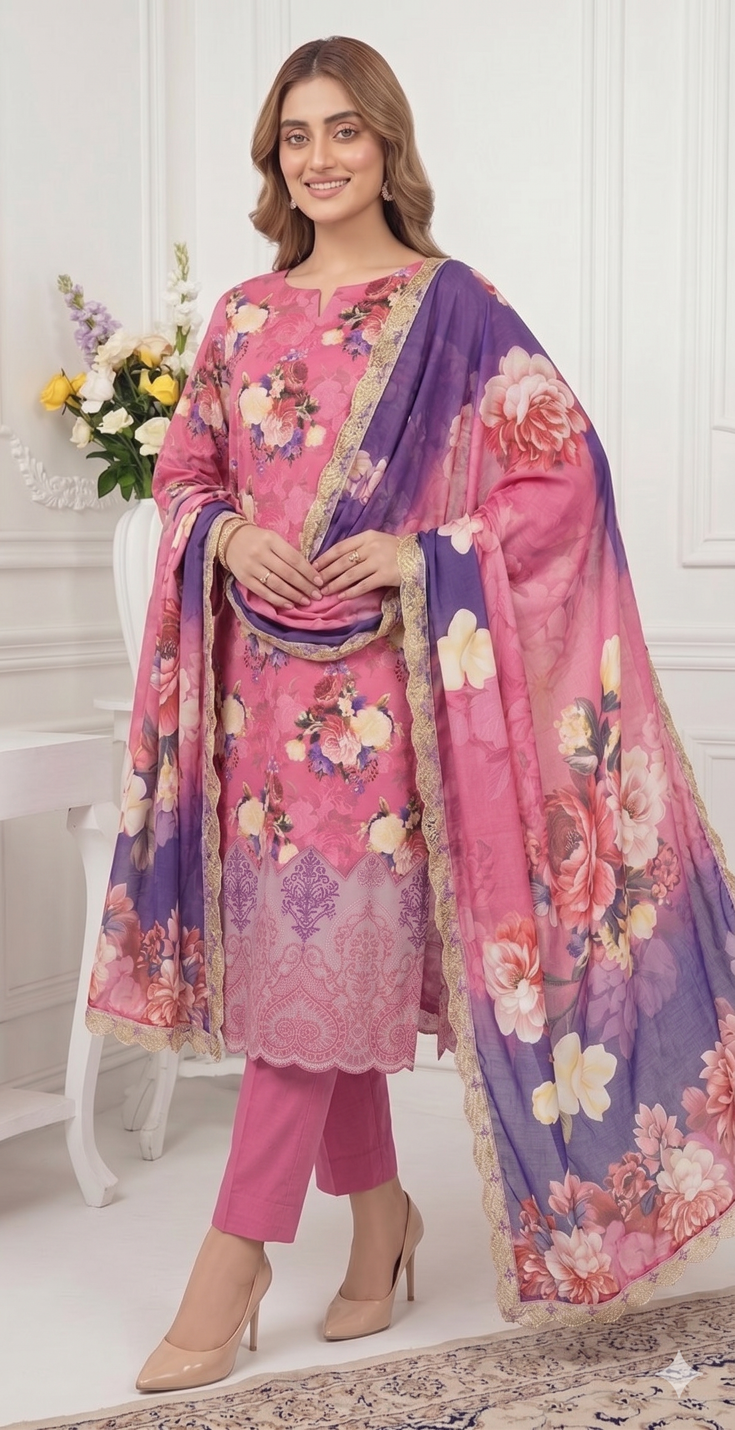 Magenta Rose – Digital Printed & Embroidered Luxury Unstitched 3-Piece Suite