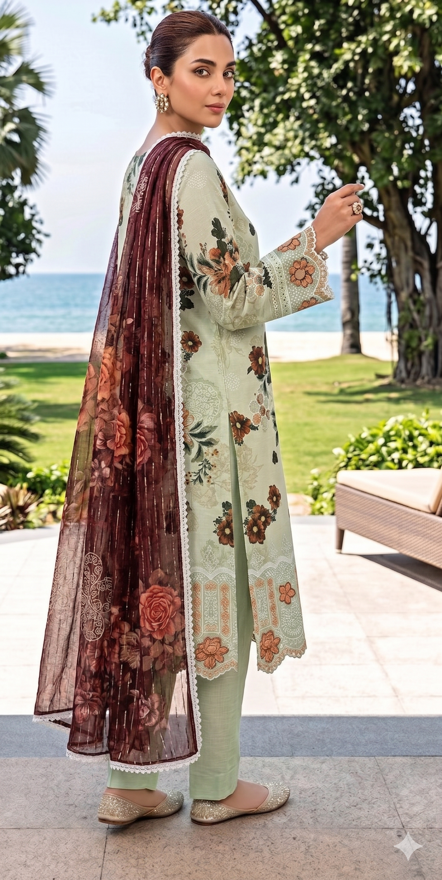 Pistachio Luxe – Boring Embroidered Unstitched 3-Piece Suite with Fancy Zarri Dupatta