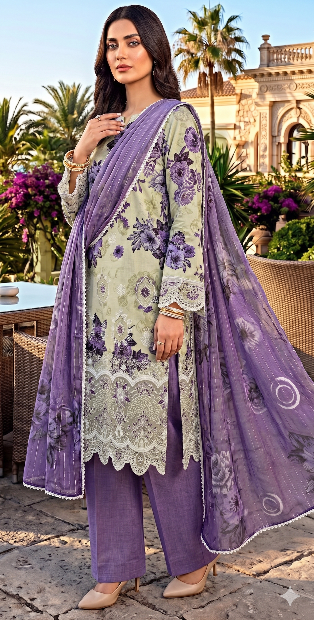 Lavender Mint – Boring Embroidered Unstitched 3-Piece Suite with Fancy Zarri Dupatta