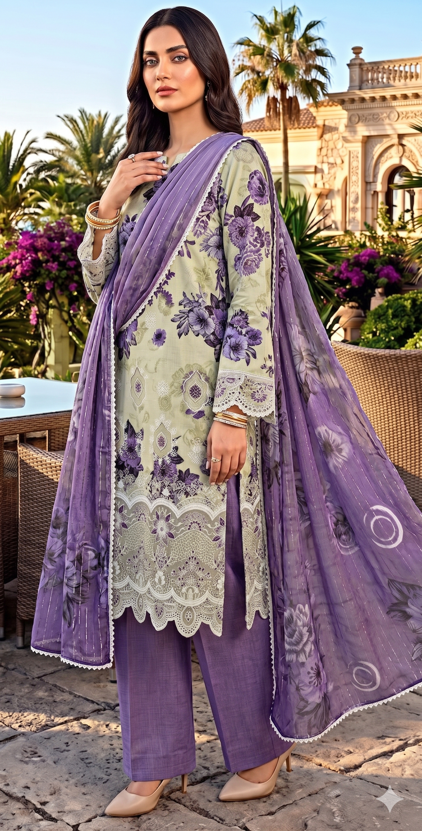 Lavender Mint – Boring Embroidered Unstitched 3-Piece Suite with Fancy Zarri Dupatta