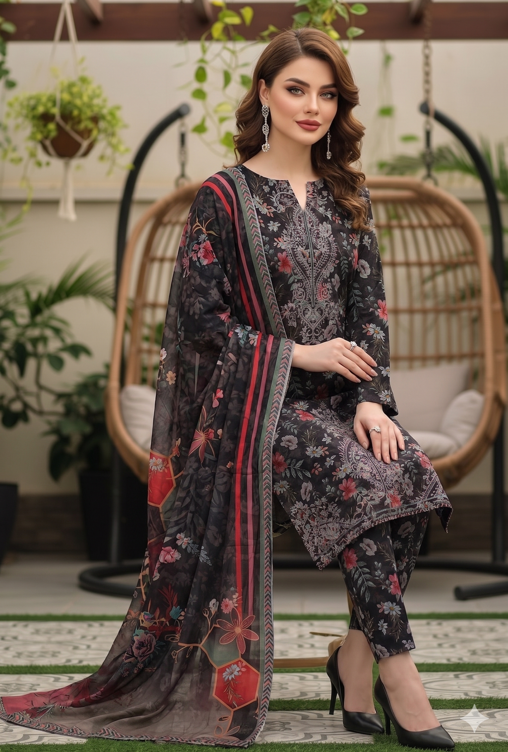 Midnight Elegance – Digital Printed & Embroidered Luxury Unstitched 3-Piece Suite