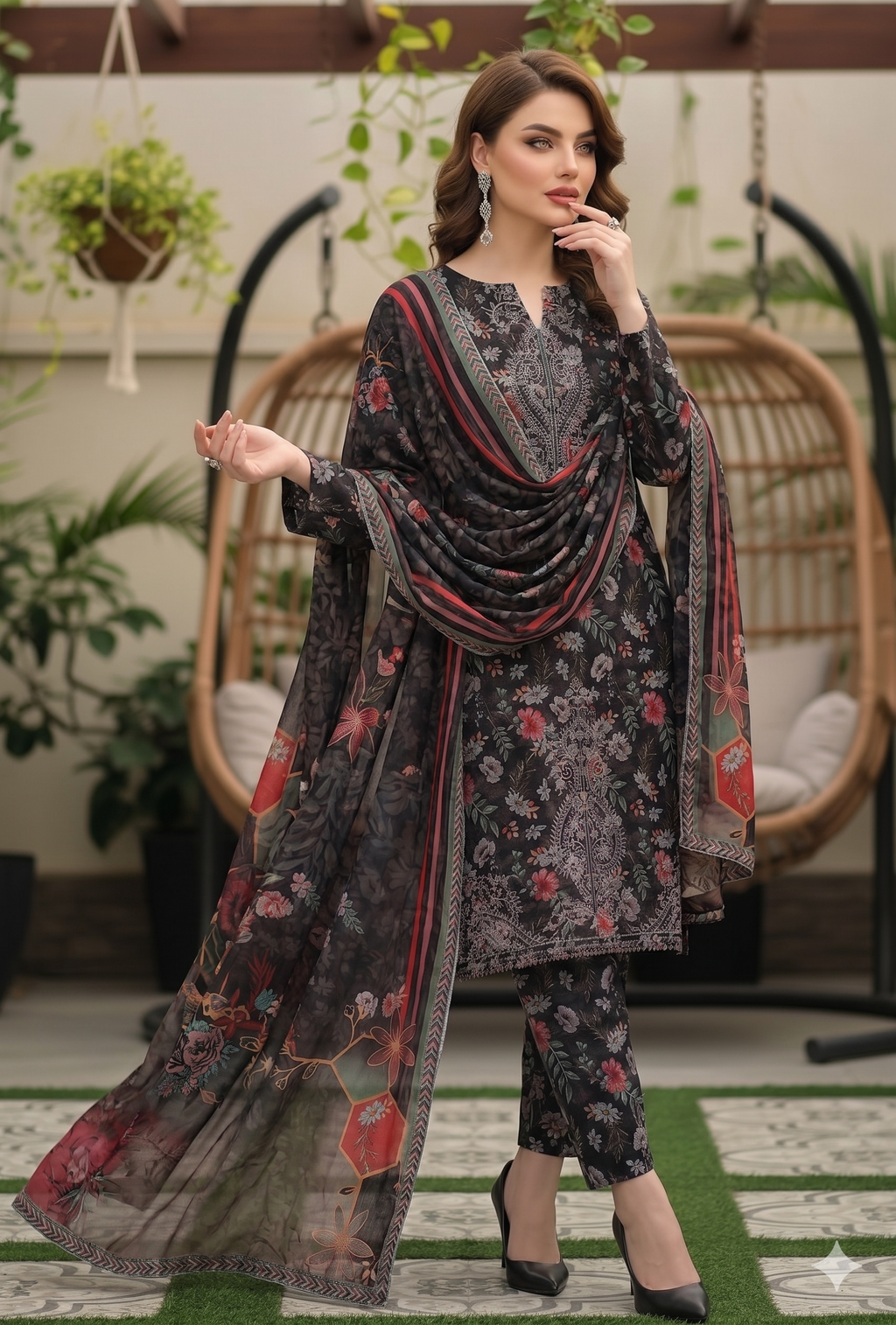 Midnight Elegance – Digital Printed & Embroidered Luxury Unstitched 3-Piece Suite