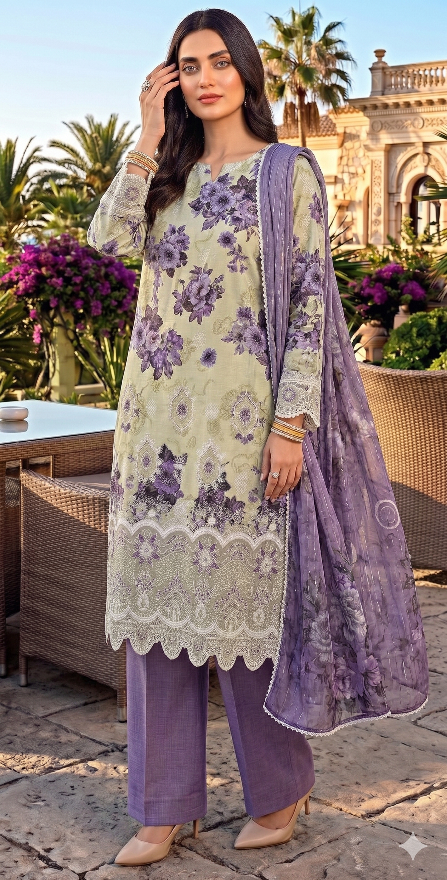Lavender Mint – Boring Embroidered Unstitched 3-Piece Suite with Fancy Zarri Dupatta