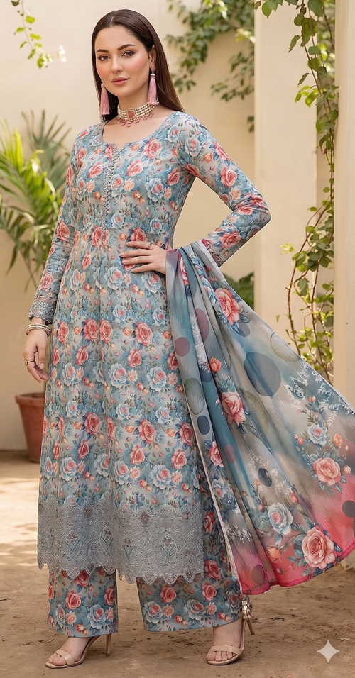Floral Breeze – Luxury Lazer Boring Embroidered Unstitched 3-Piece Suite