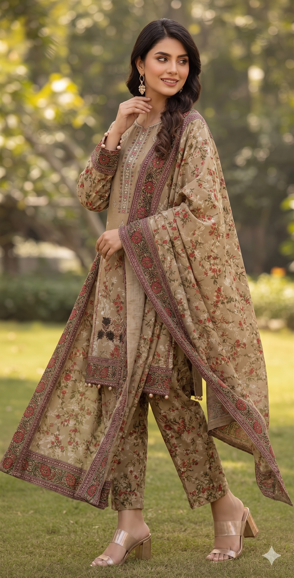 Olive Bloom – Embroidered Unstitched 3-Piece Suite with All-Over Floral Print