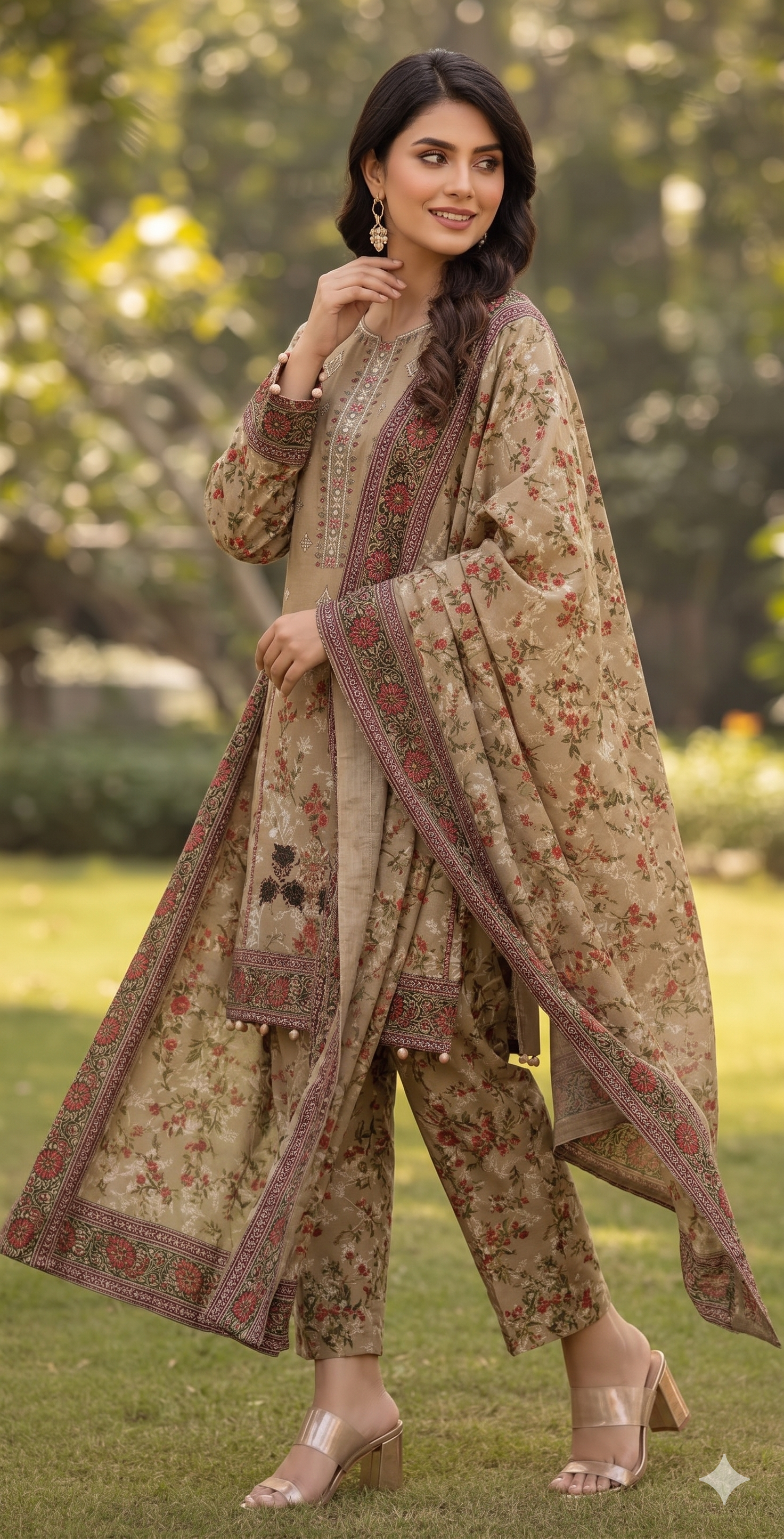 Olive Bloom – Embroidered Unstitched 3-Piece Suite with All-Over Floral Print