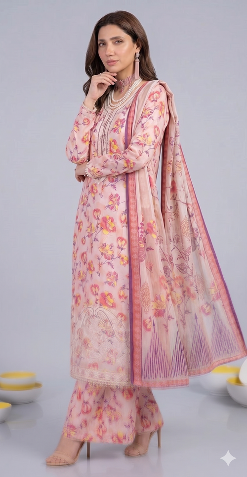 Blush Garden – Full Galla & Daman Embroidered Unstitched 3-Piece Suite