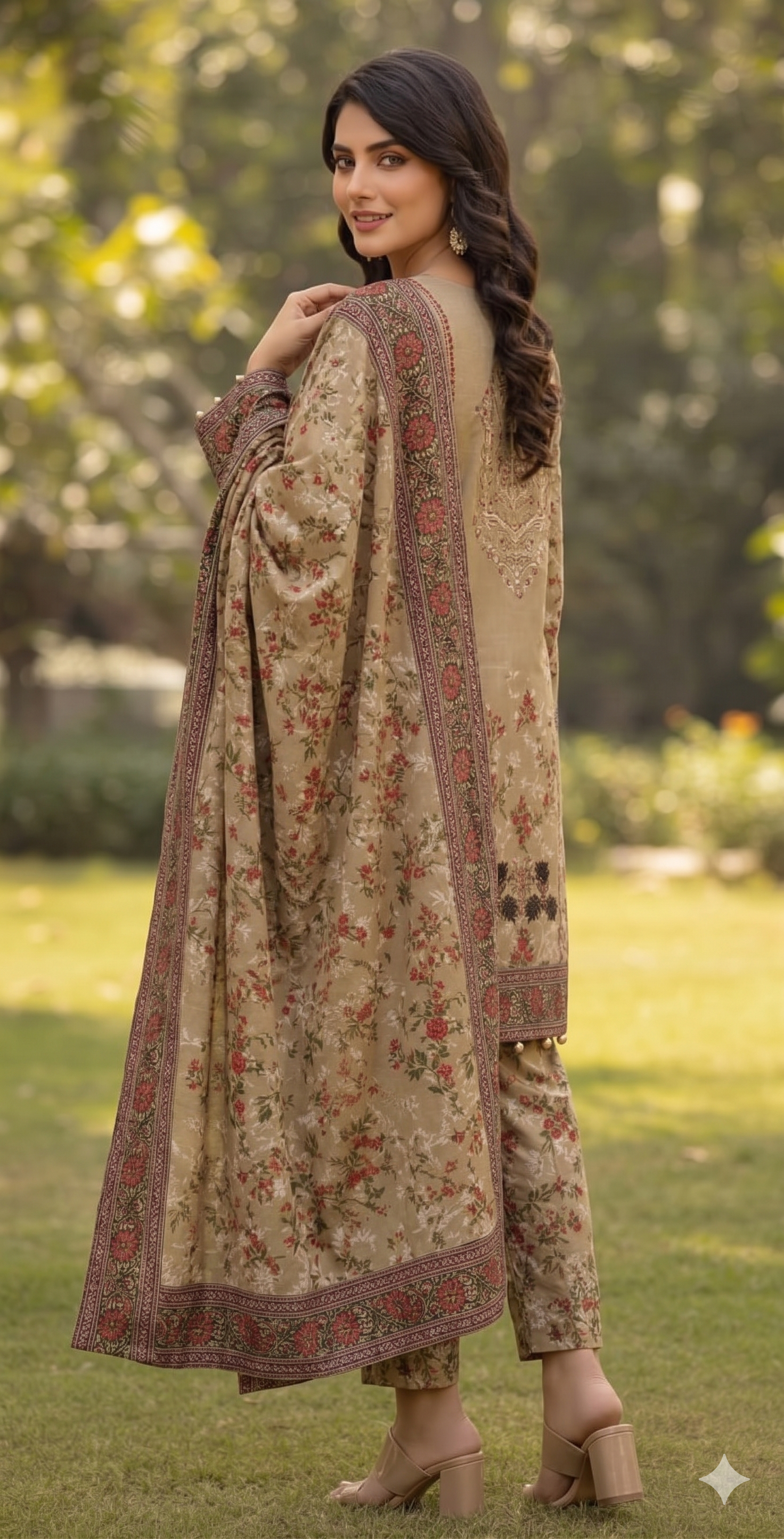 Olive Bloom – Embroidered Unstitched 3-Piece Suite with All-Over Floral Print