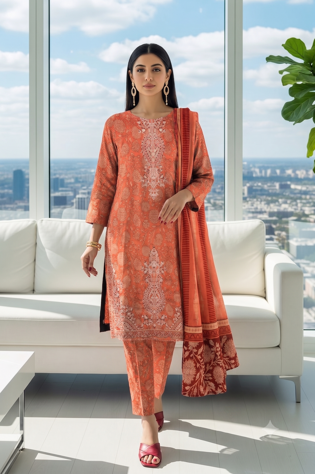 Luxury Digital Printed Unstitched 3-Piece – Embroidered Bana Dora with Voil Dupatta