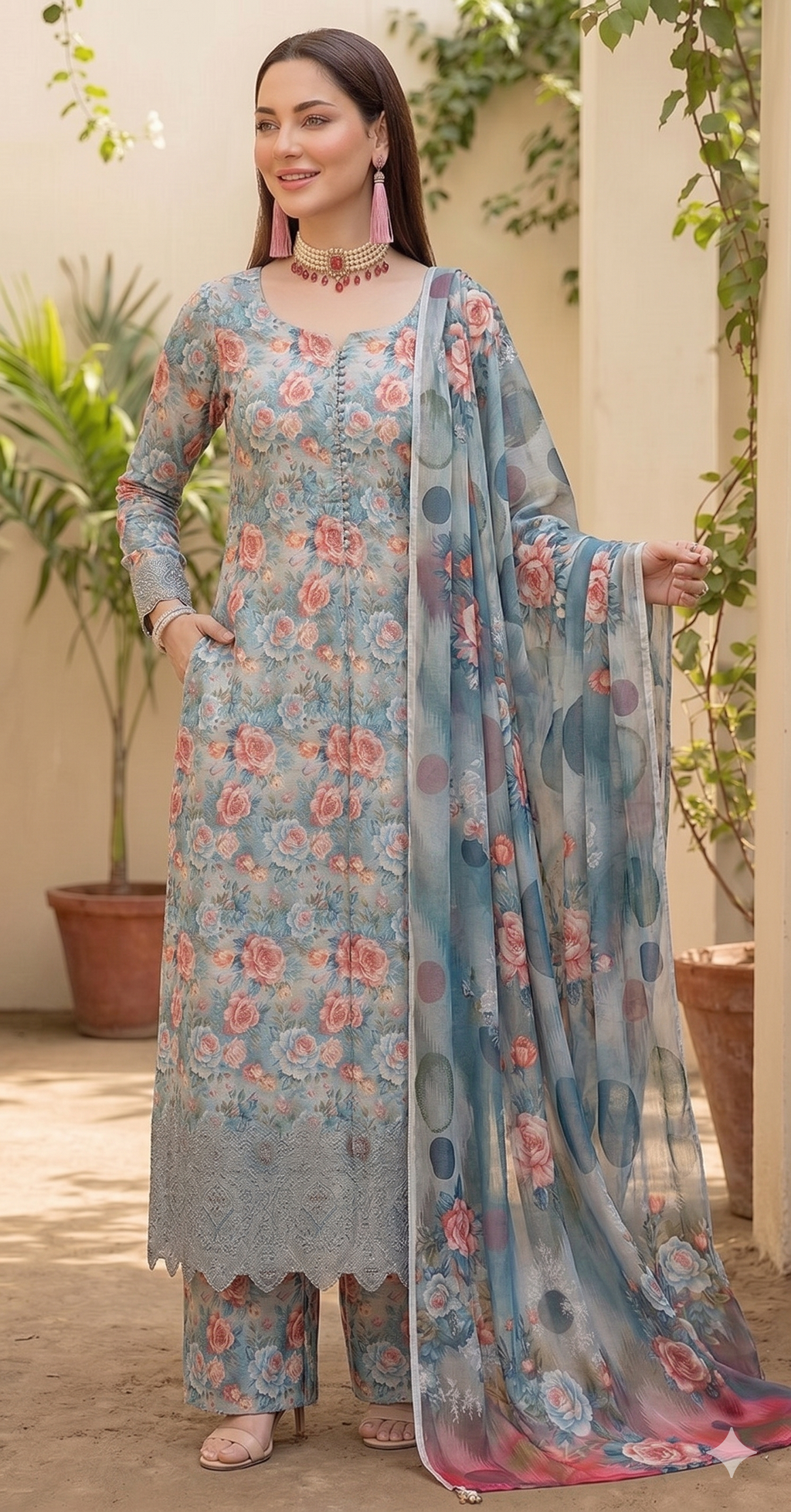 Floral Breeze – Luxury Lazer Boring Embroidered Unstitched 3-Piece Suite