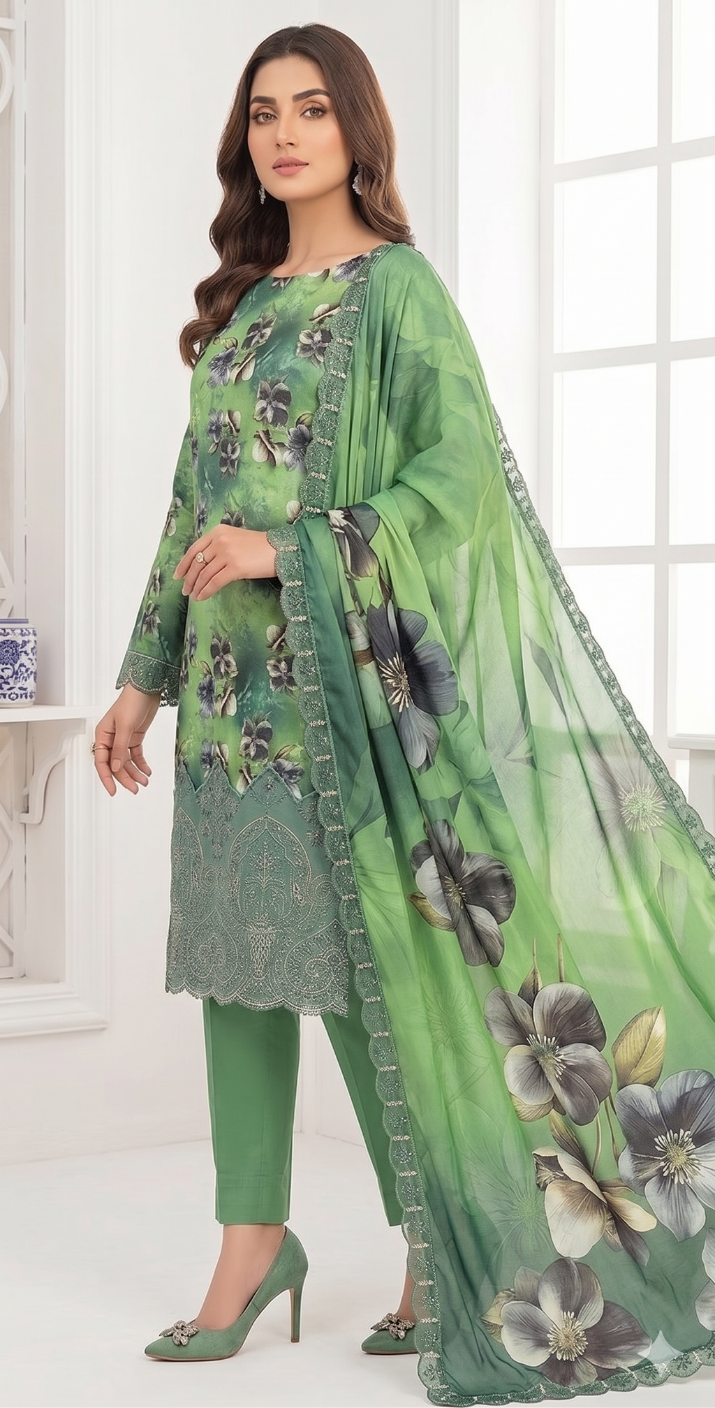 Emerald Garden – Digital Printed & Embroidered Luxury Unstitched 3-Piece Suite