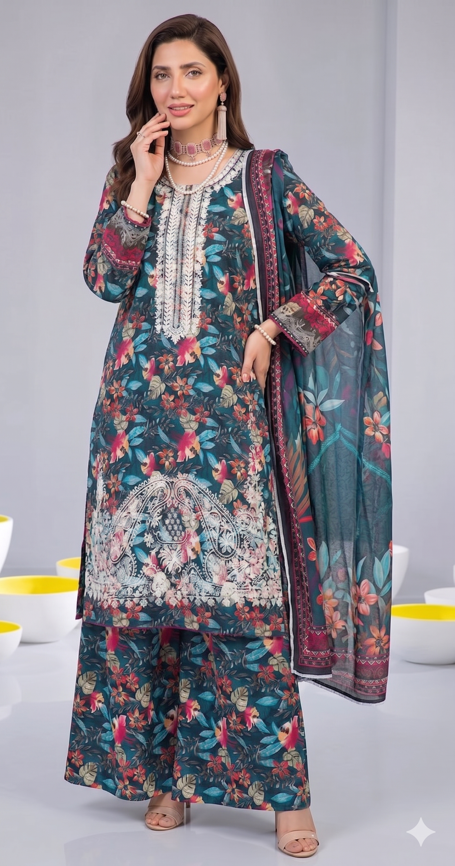Emerald Bloom – Full Galla & Daman Embroidered Unstitched 3-Piece Suite
