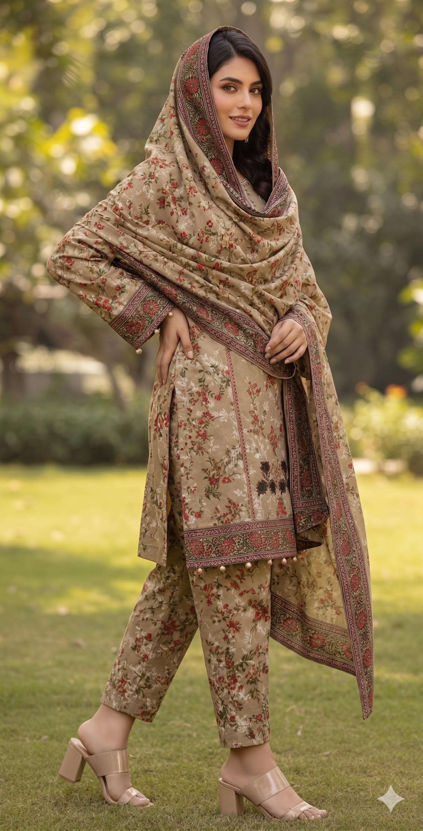Olive Bloom – Embroidered Unstitched 3-Piece Suite with All-Over Floral Print