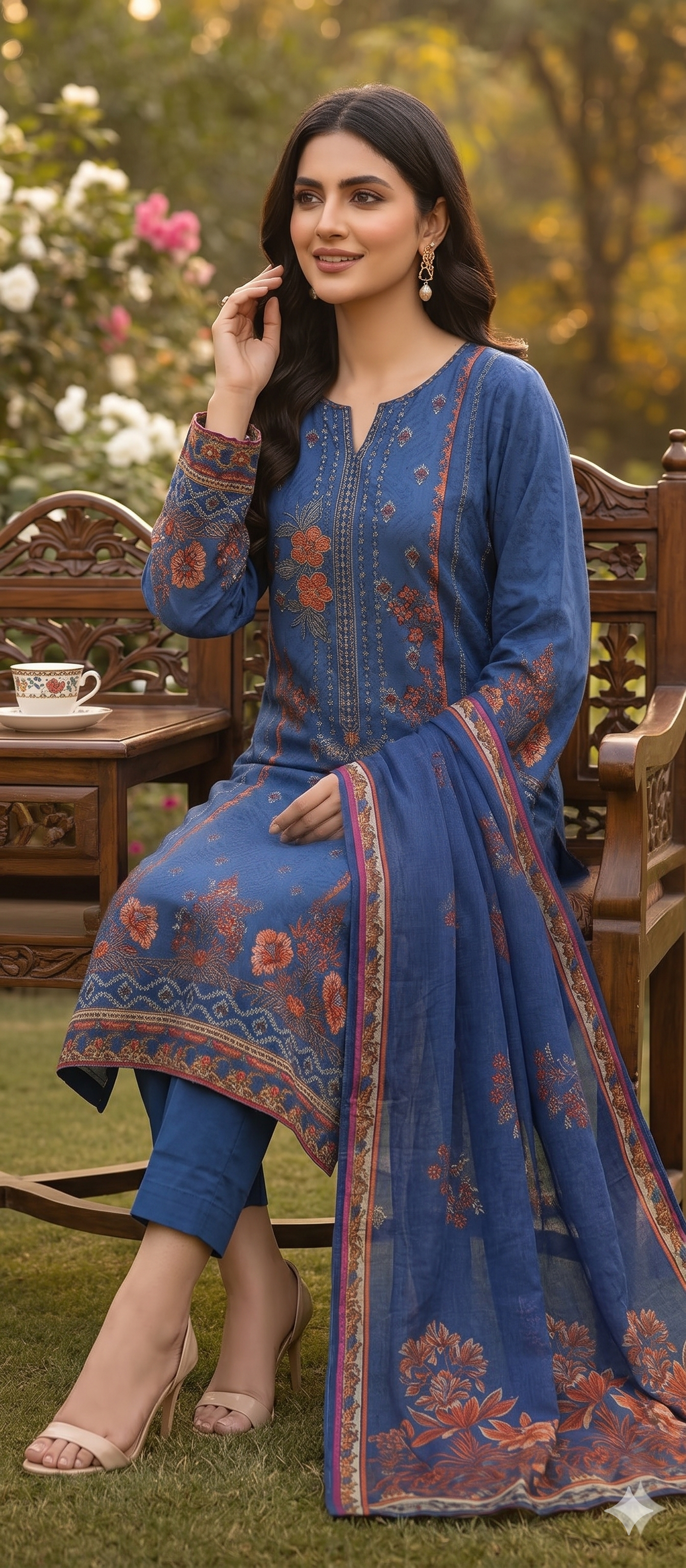 Royal Indigo – Embroidered Unstitched 3-Piece Suite with Floral Borders