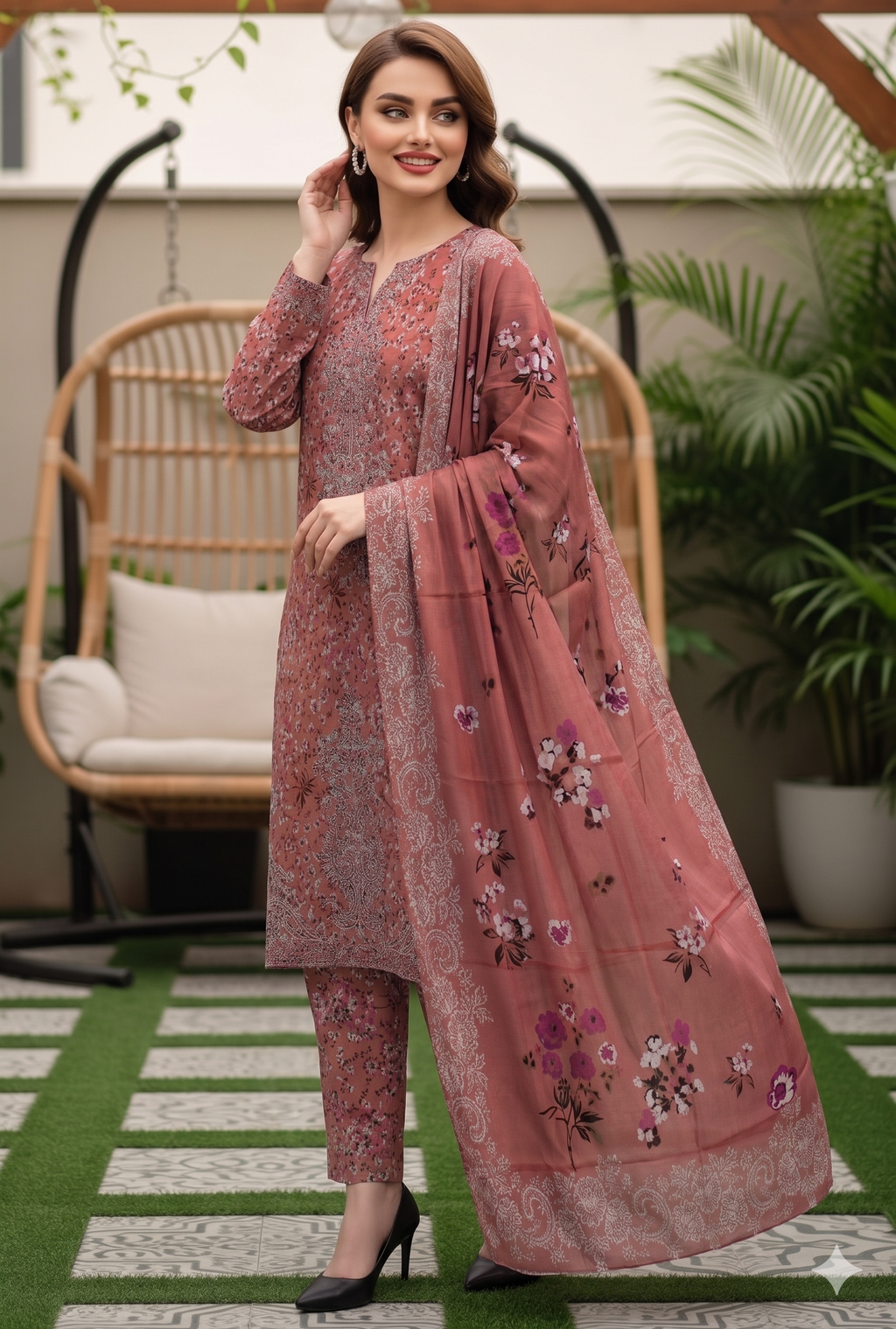 Floral Grace – Digital Printed & Embroidered Unstitched 3-Piece Suite