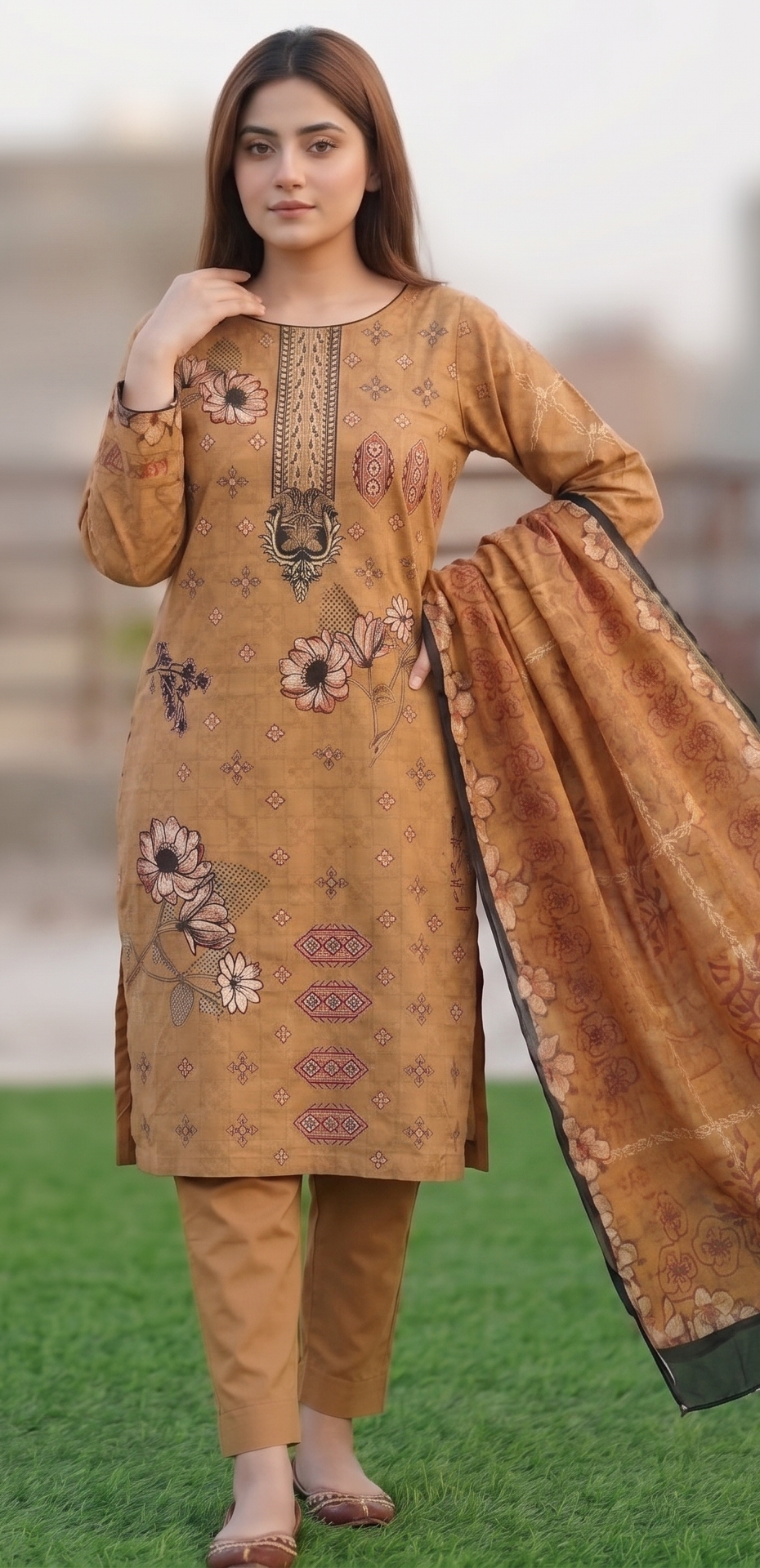 Ochre Amber – Digital Printed & Embroidered Unstitched 3-Piece Suite