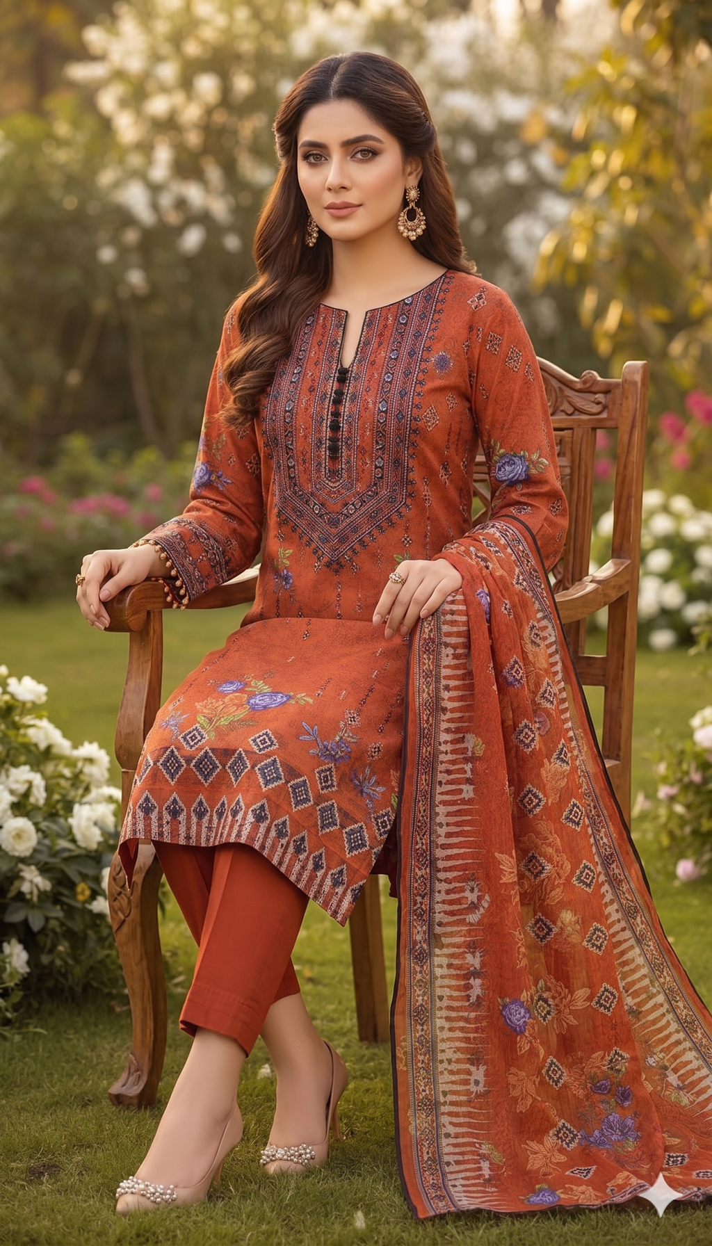 Rust Ember – Embroidered Unstitched 3-Piece Suite with Geometric Borders