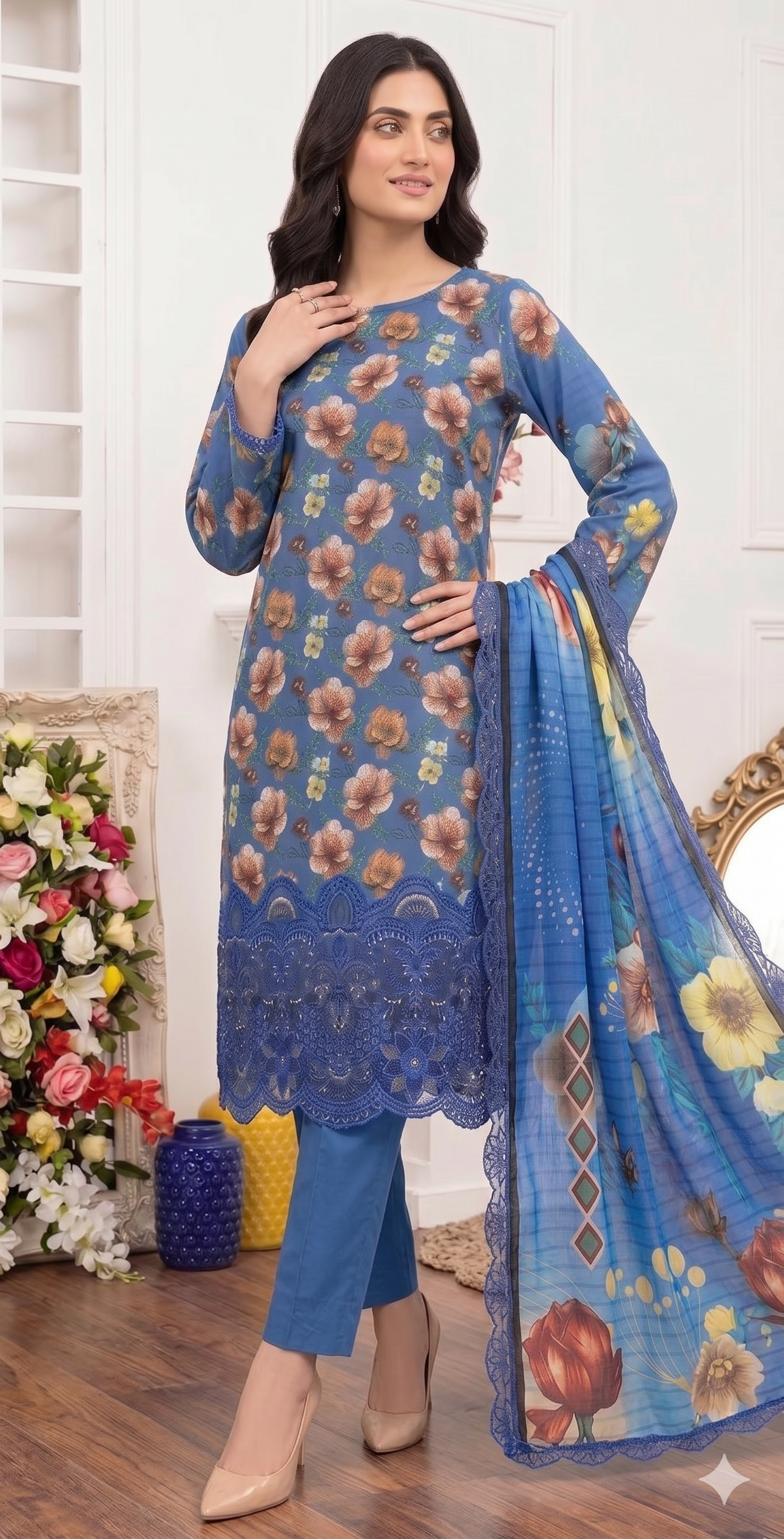 Royal Indigo – Digital Printed & Embroidered Luxury Unstitched 3-Piece Suite
