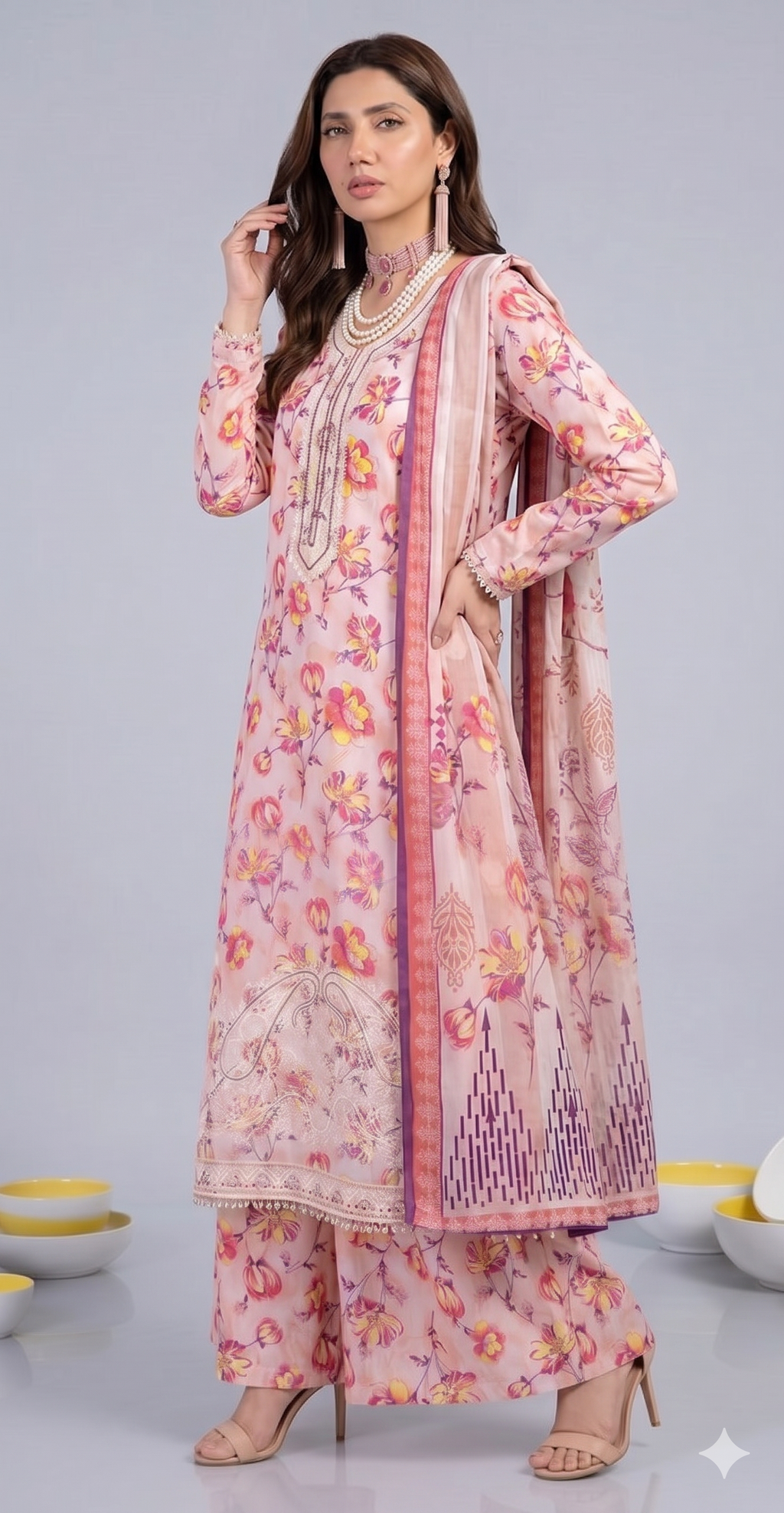 Blush Garden – Full Galla & Daman Embroidered Unstitched 3-Piece Suite