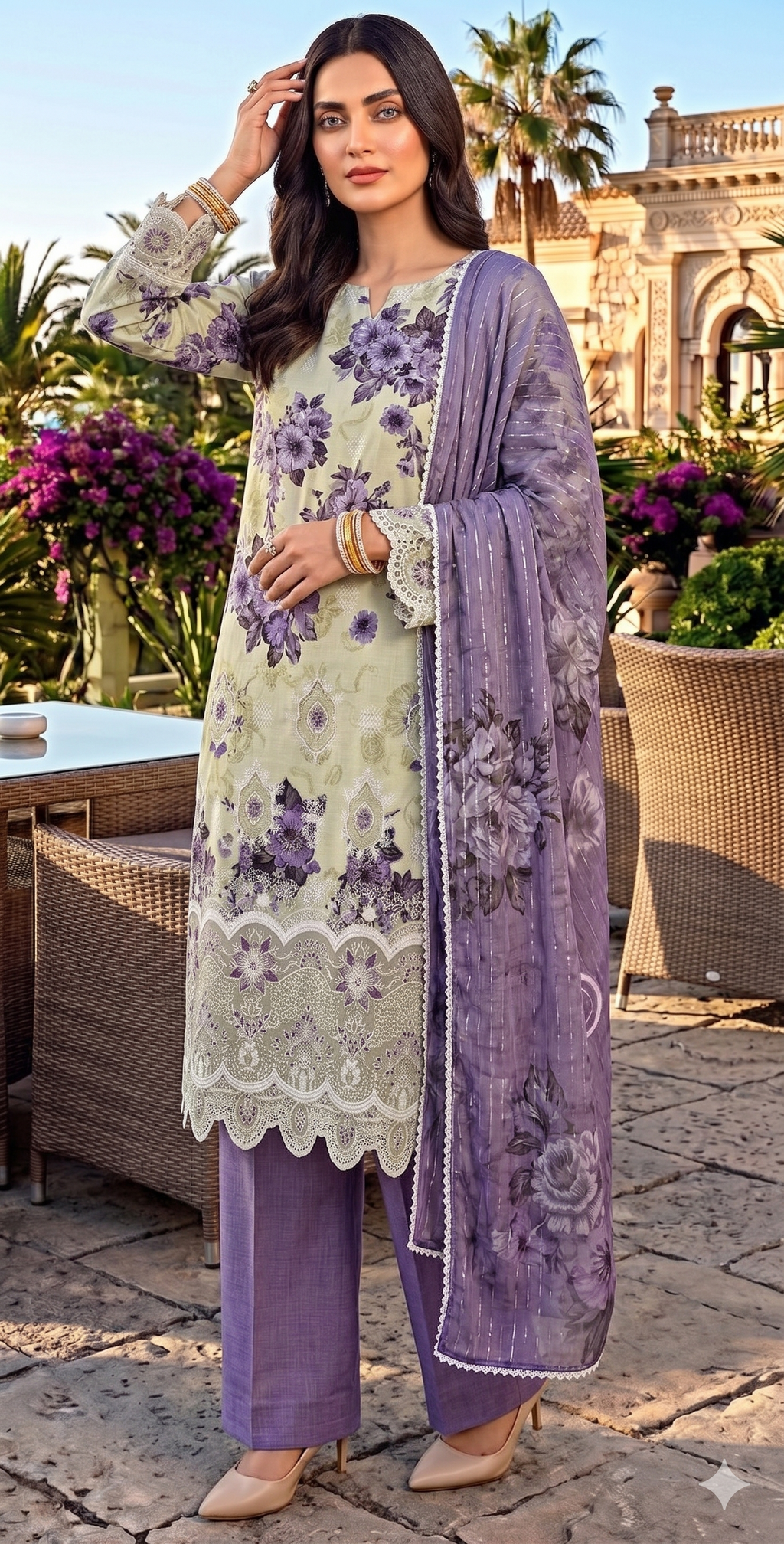 Lavender Mint – Boring Embroidered Unstitched 3-Piece Suite with Fancy Zarri Dupatta