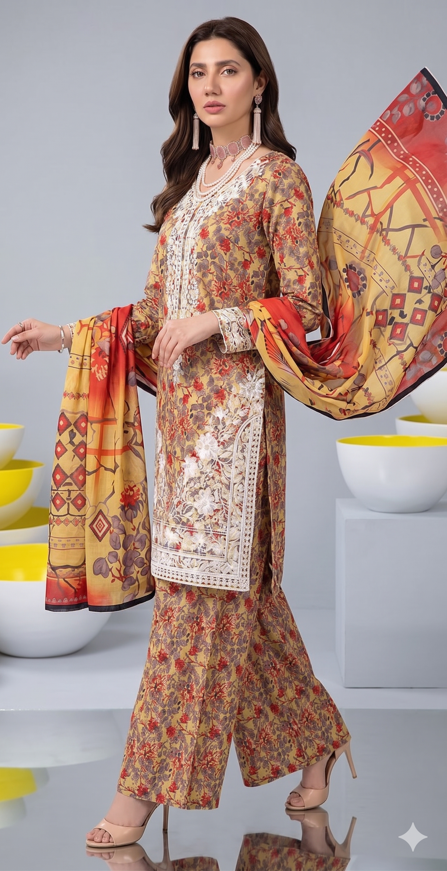 Golden Bloom – Full Galla & Daman Embroidered Unstitched 3-Piece Suite