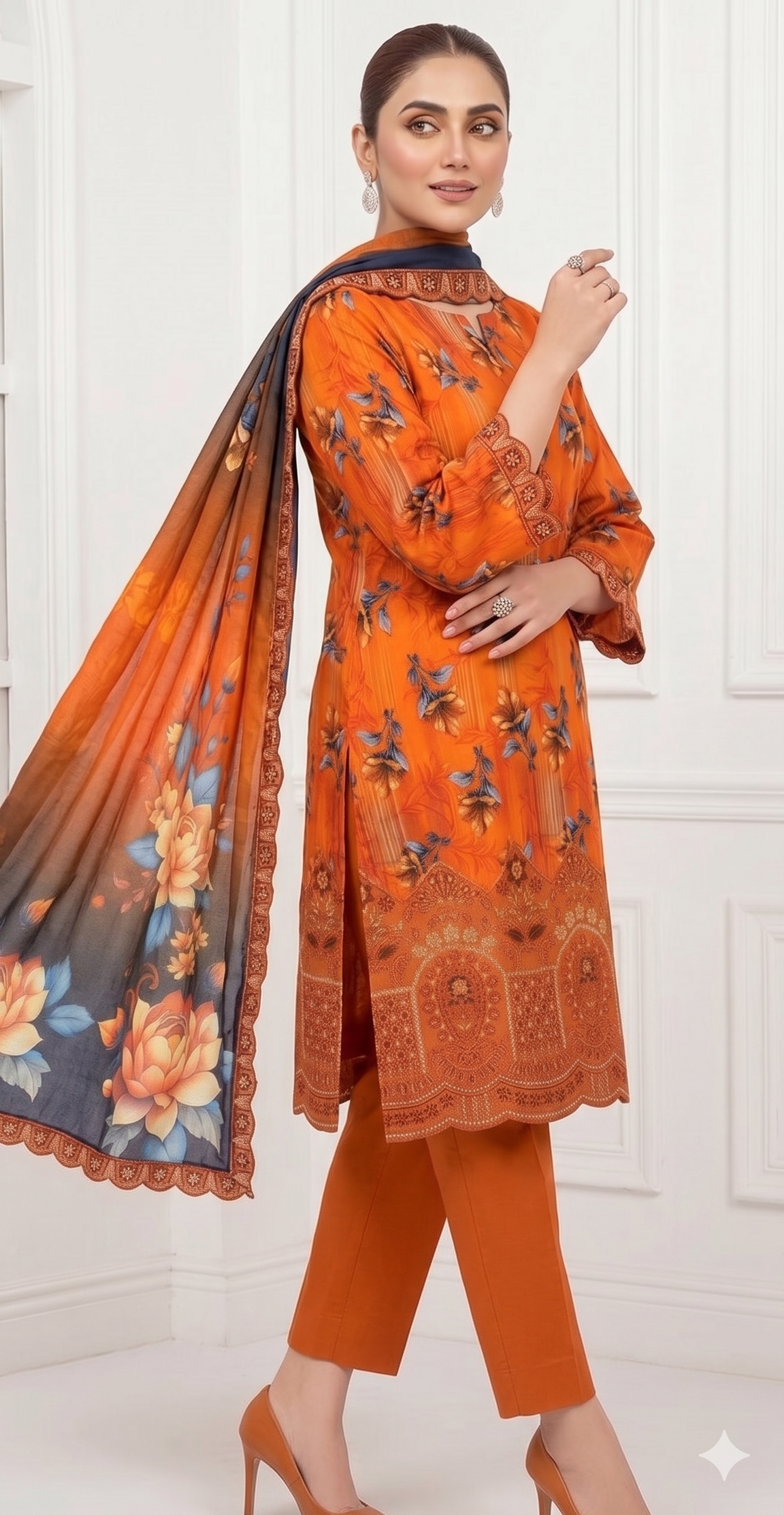 Amber Glow – Digital Printed & Embroidered Luxury Unstitched 3-Piece Suite