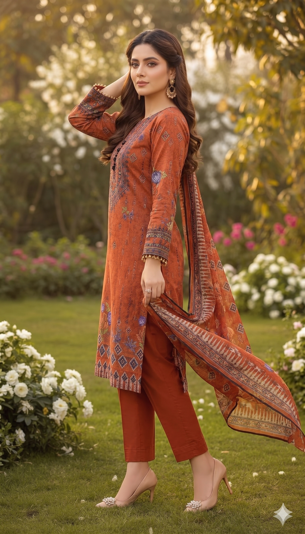 Rust Ember – Embroidered Unstitched 3-Piece Suite with Geometric Borders