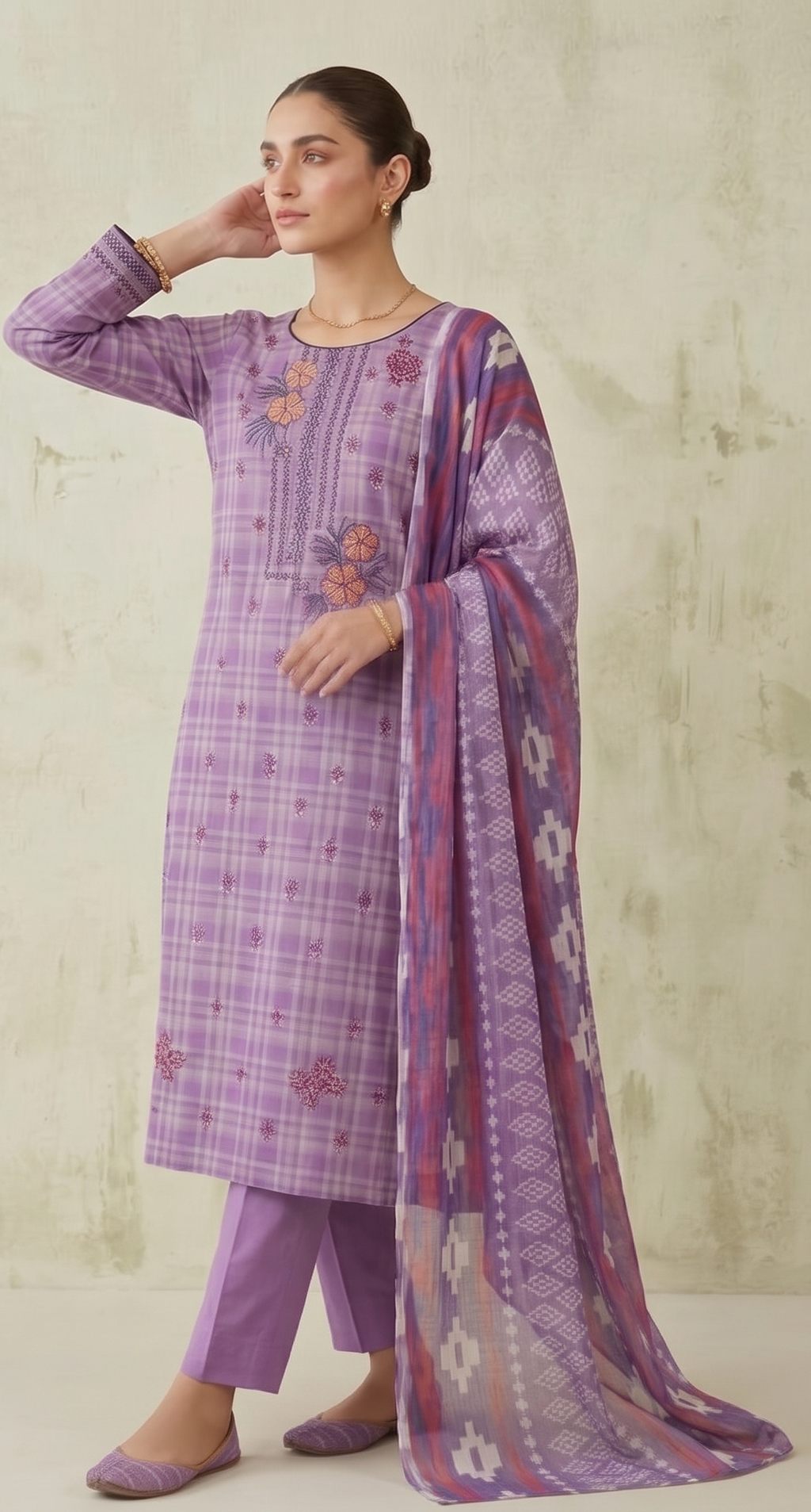 Lavender Orchid – Embroidered Unstitched 3-Piece Suite with Geometric Print