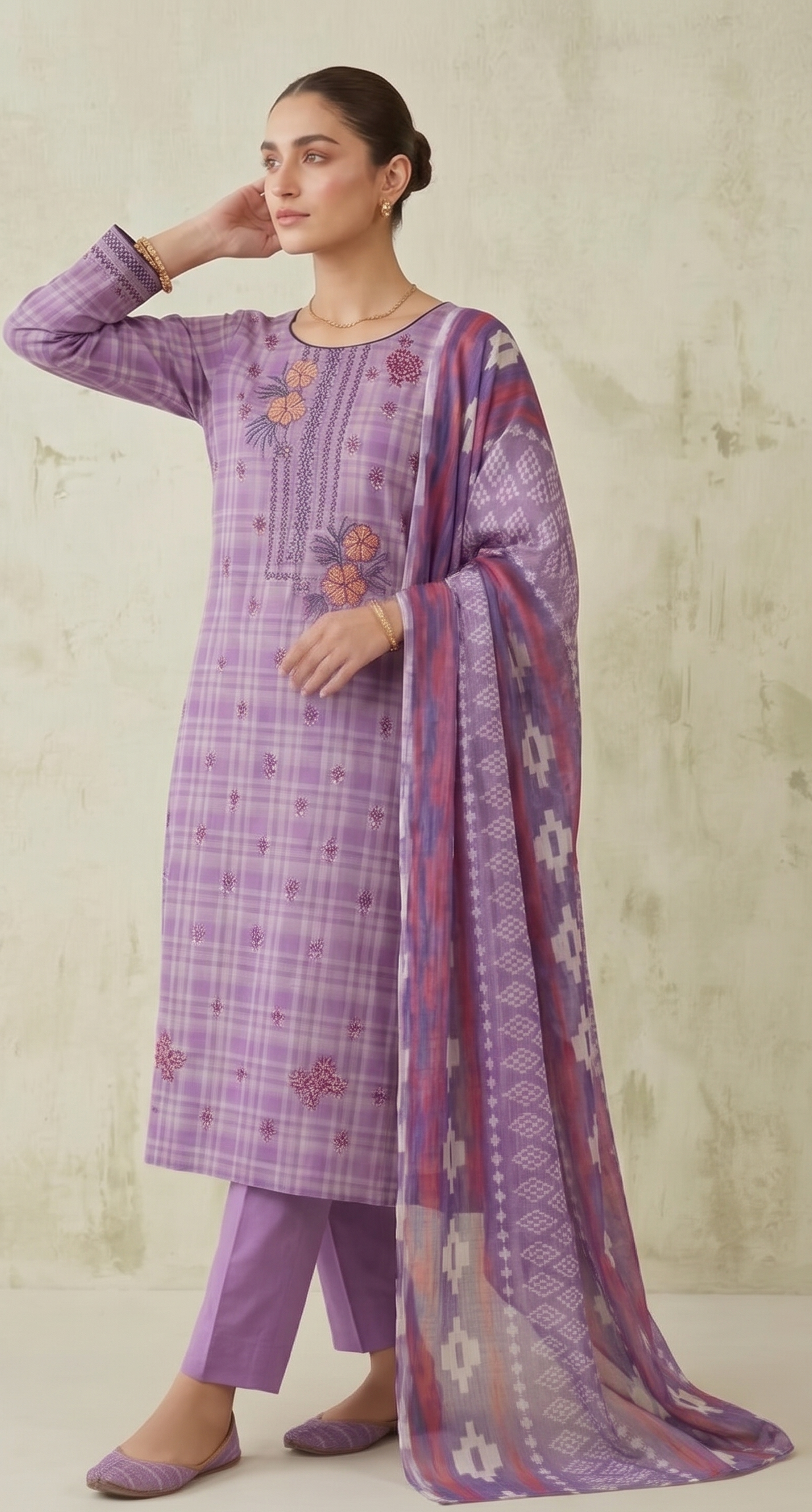 Lavender Orchid – Embroidered Unstitched 3-Piece Suite with Geometric Print