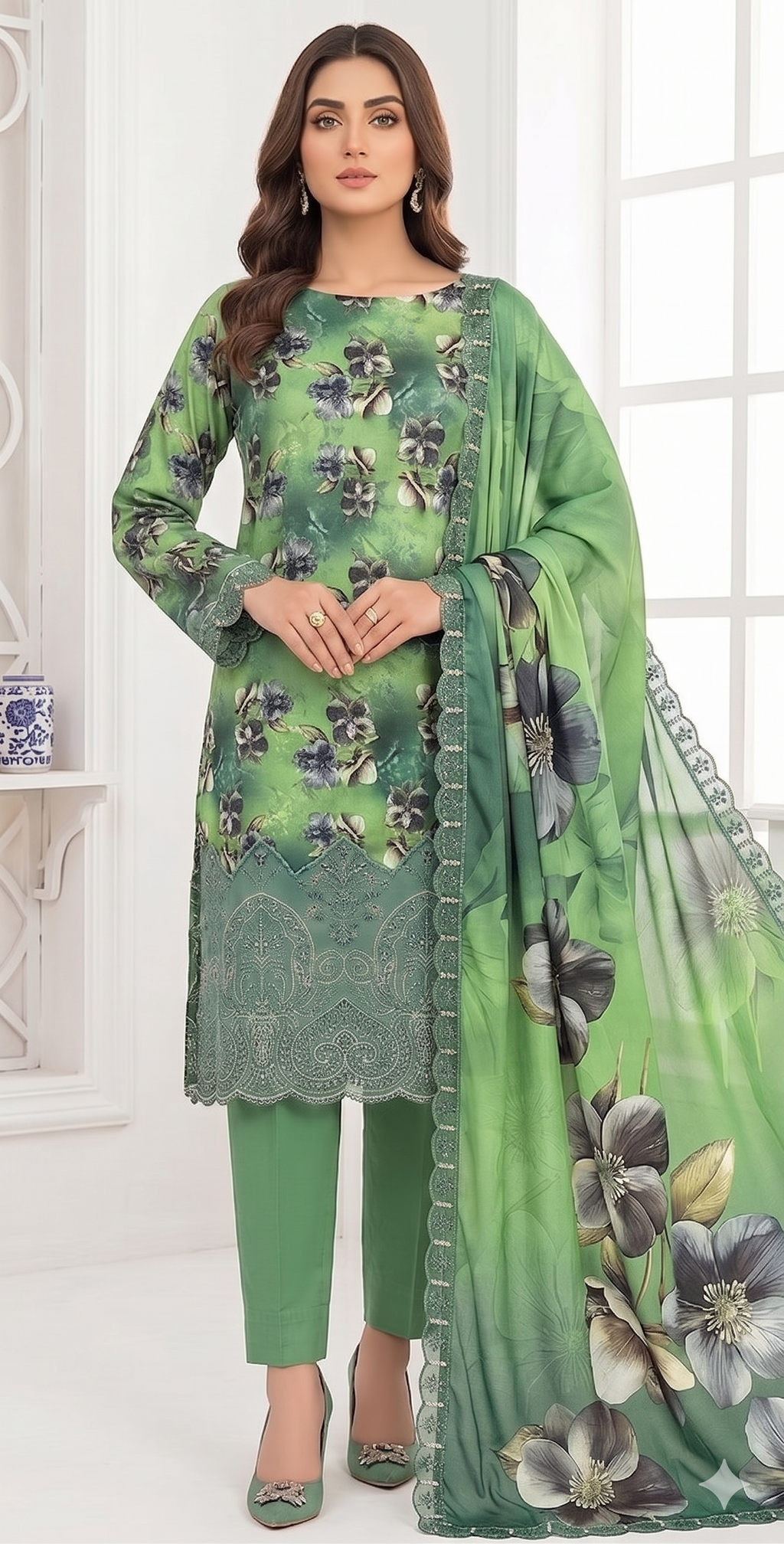 Emerald Garden – Digital Printed & Embroidered Luxury Unstitched 3-Piece Suite