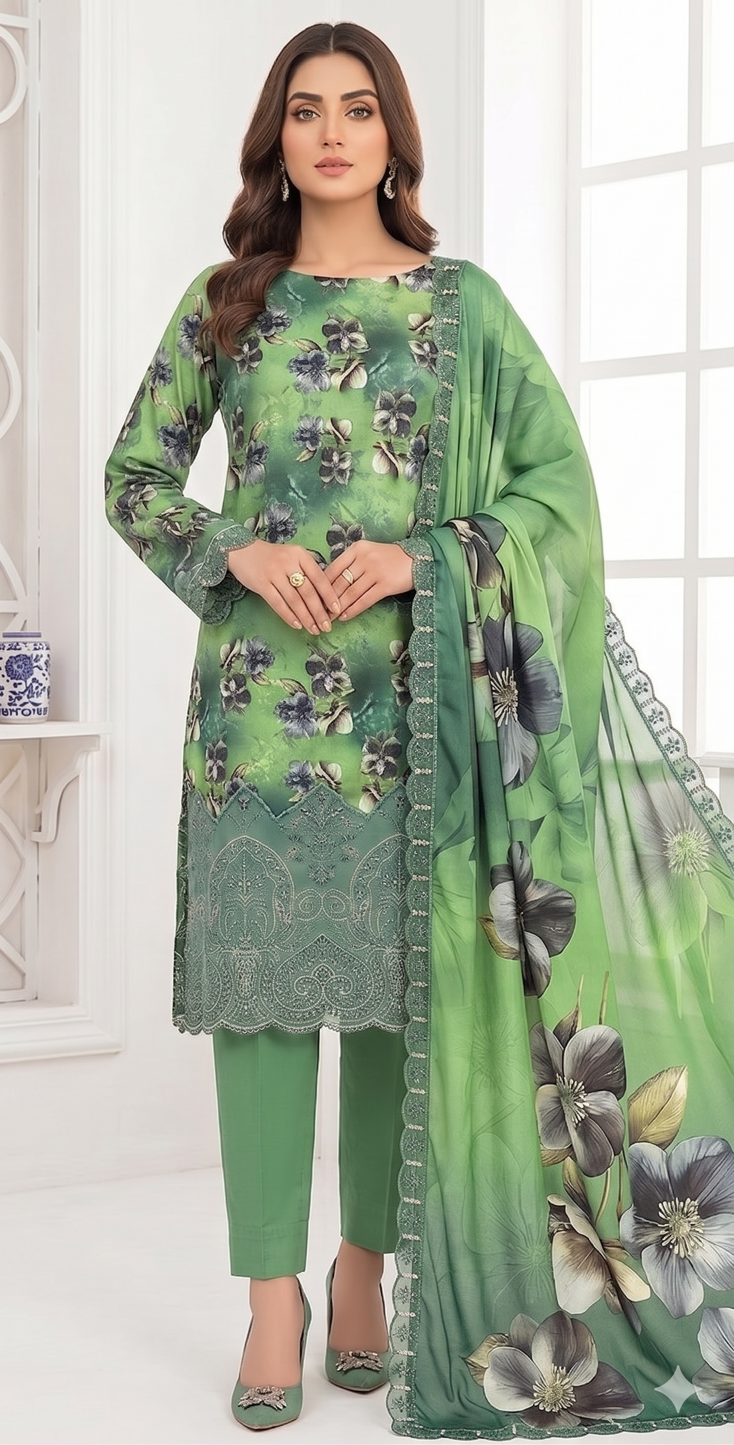 Emerald Garden – Digital Printed & Embroidered Luxury Unstitched 3-Piece Suite