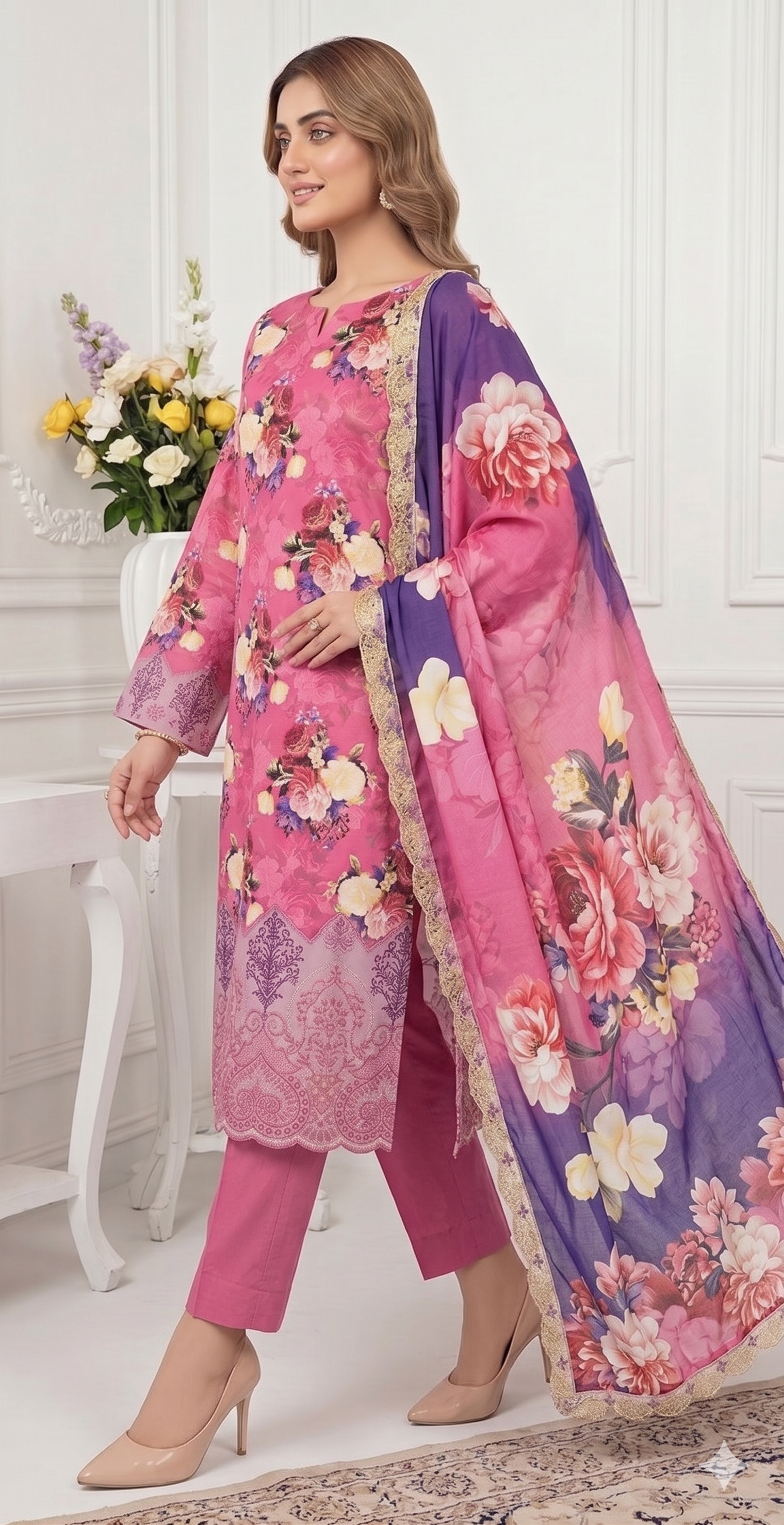 Magenta Rose – Digital Printed & Embroidered Luxury Unstitched 3-Piece Suite