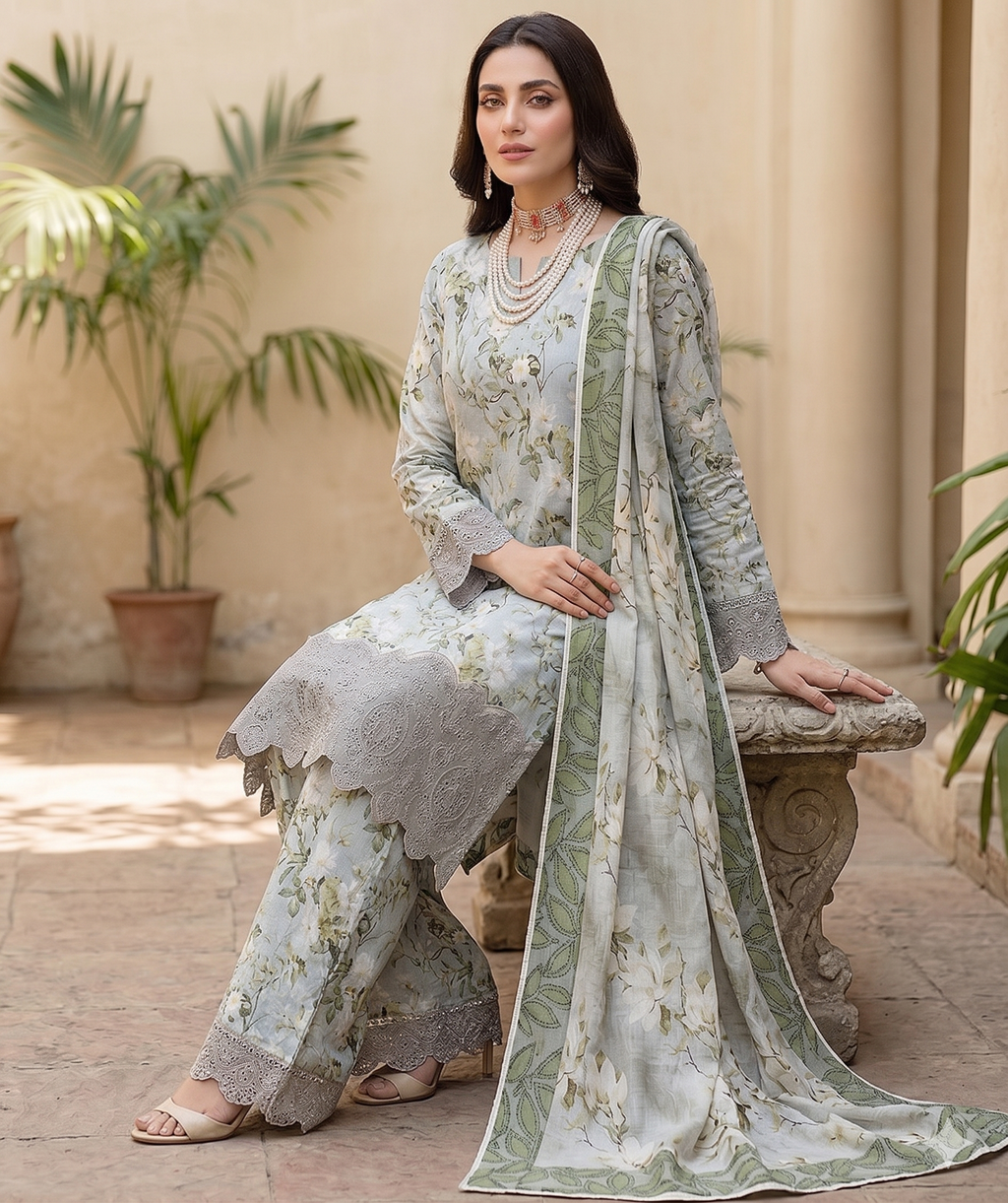 Mint Frost – Luxury Lazer Boring Embroidered Unstitched 3-Piece Suite