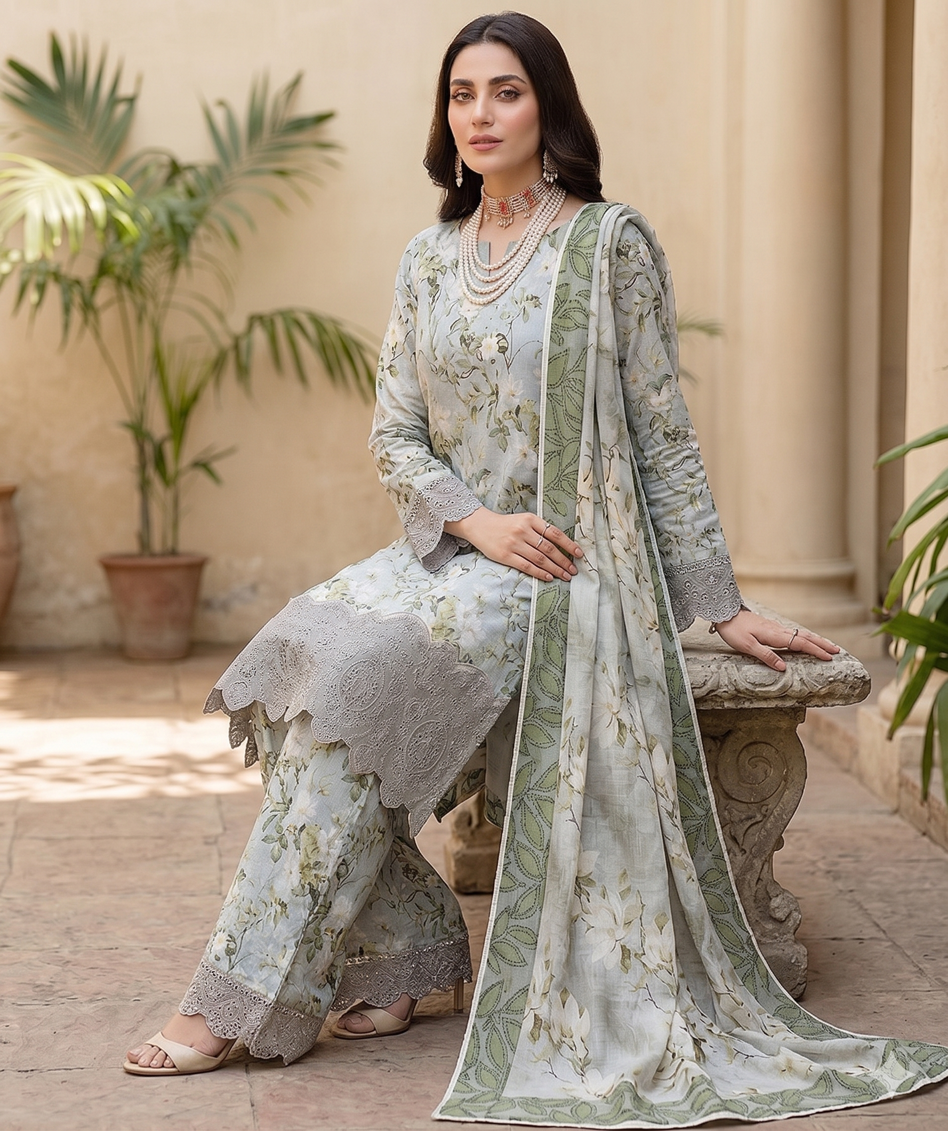 Mint Frost – Luxury Lazer Boring Embroidered Unstitched 3-Piece Suite
