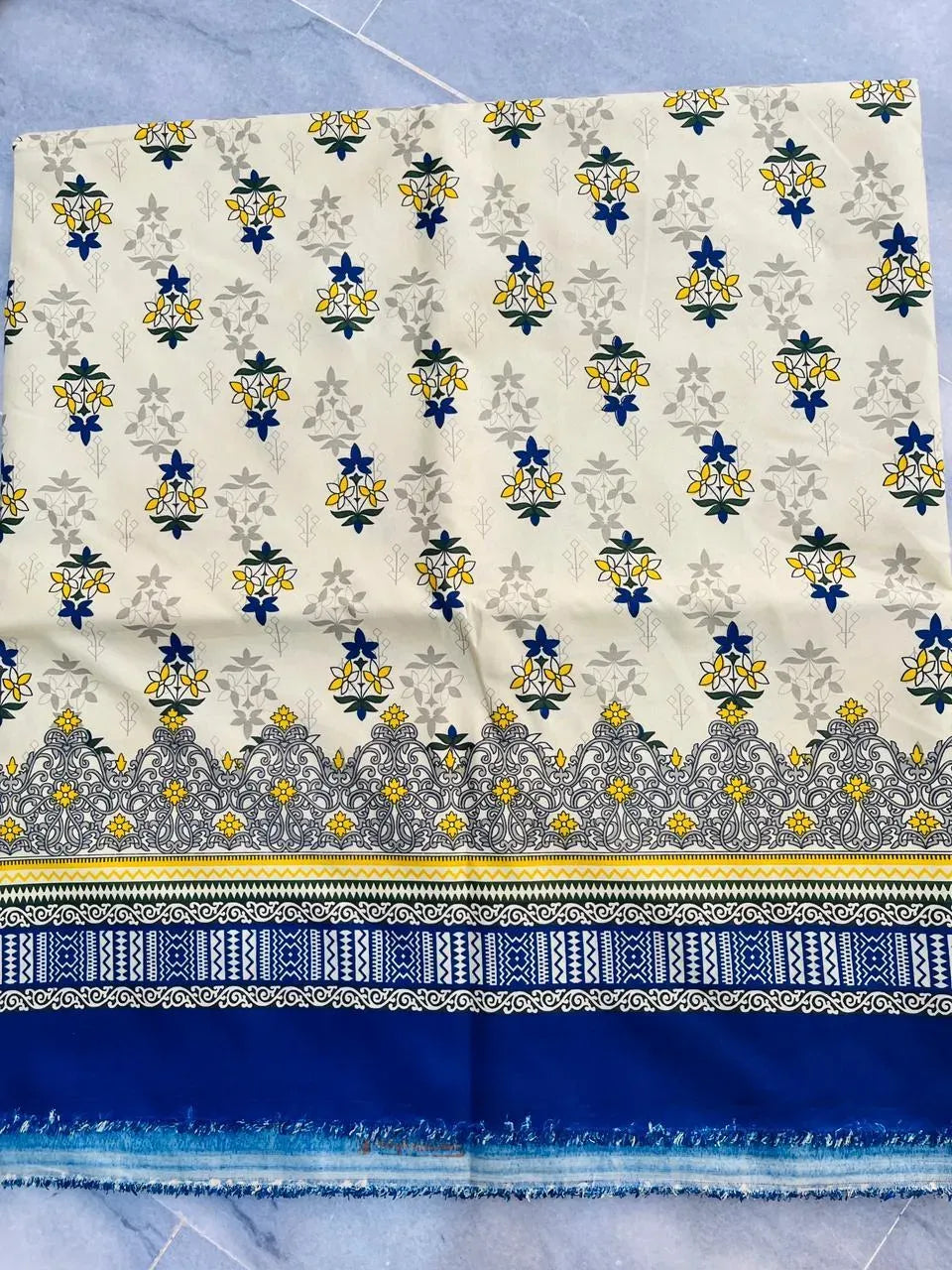 Women Unstitched Printed Suit Yellow Polo Cotton 2 Pcs