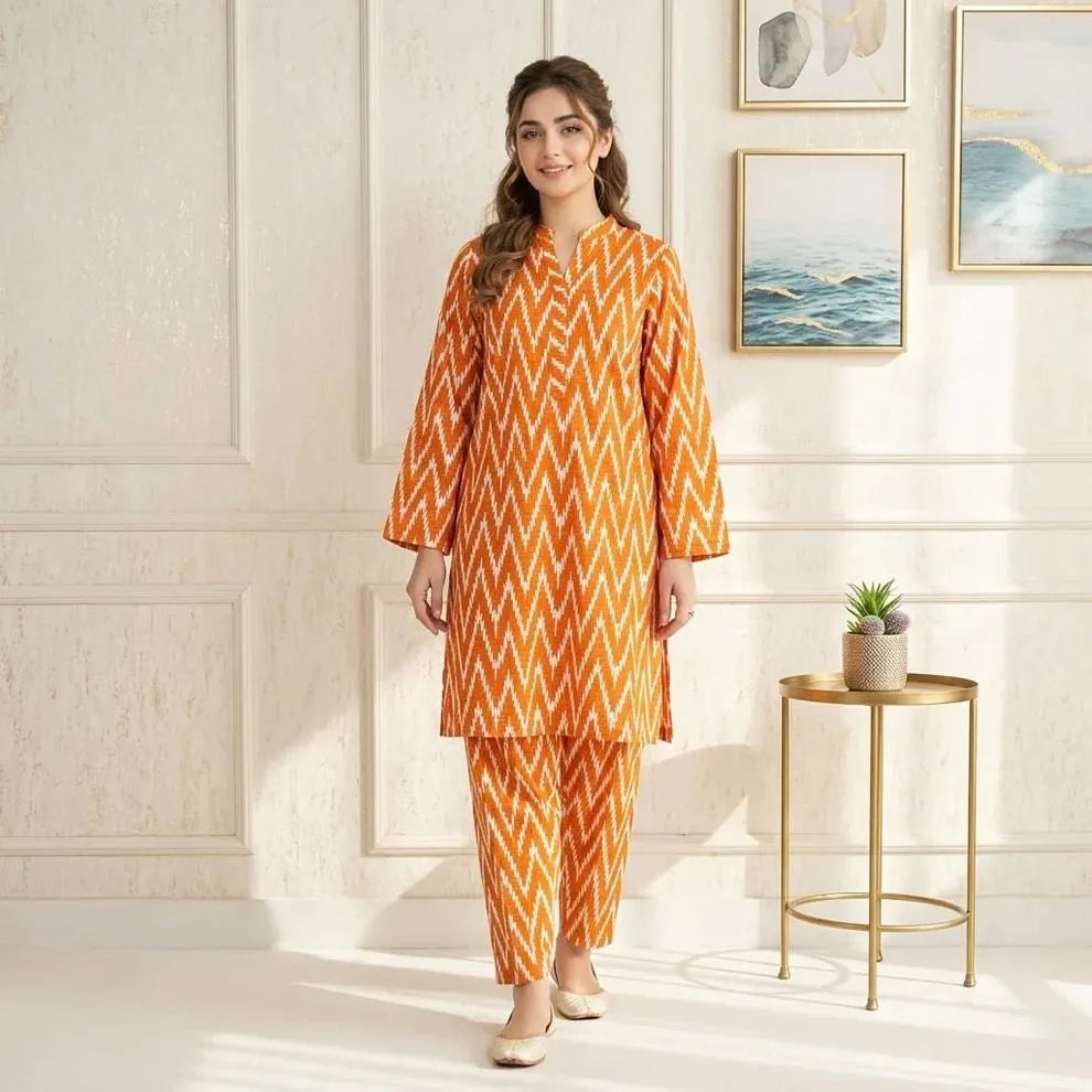 Stylish 2 Pcs Women's Unstitched Printed Suit